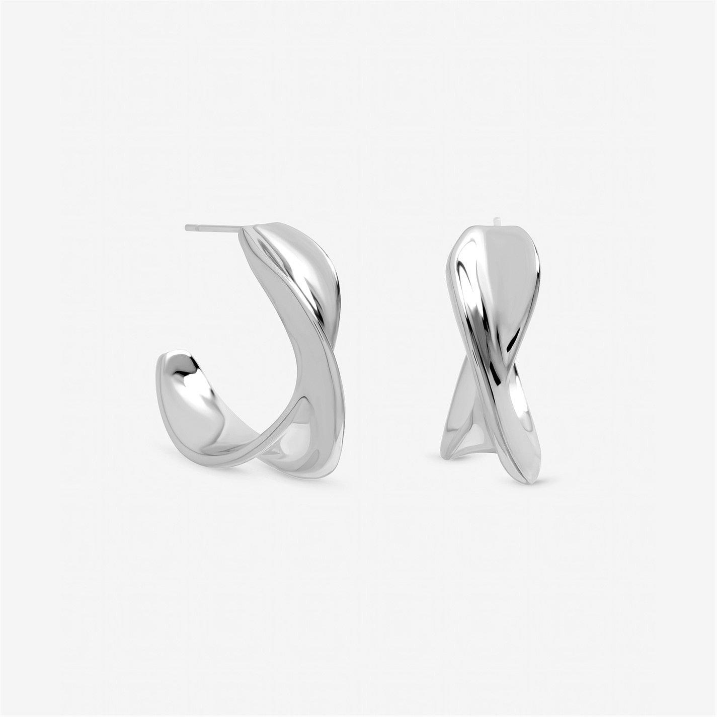 Inicio Women's Sterling Plated Large Polished Twist Hoops Silver