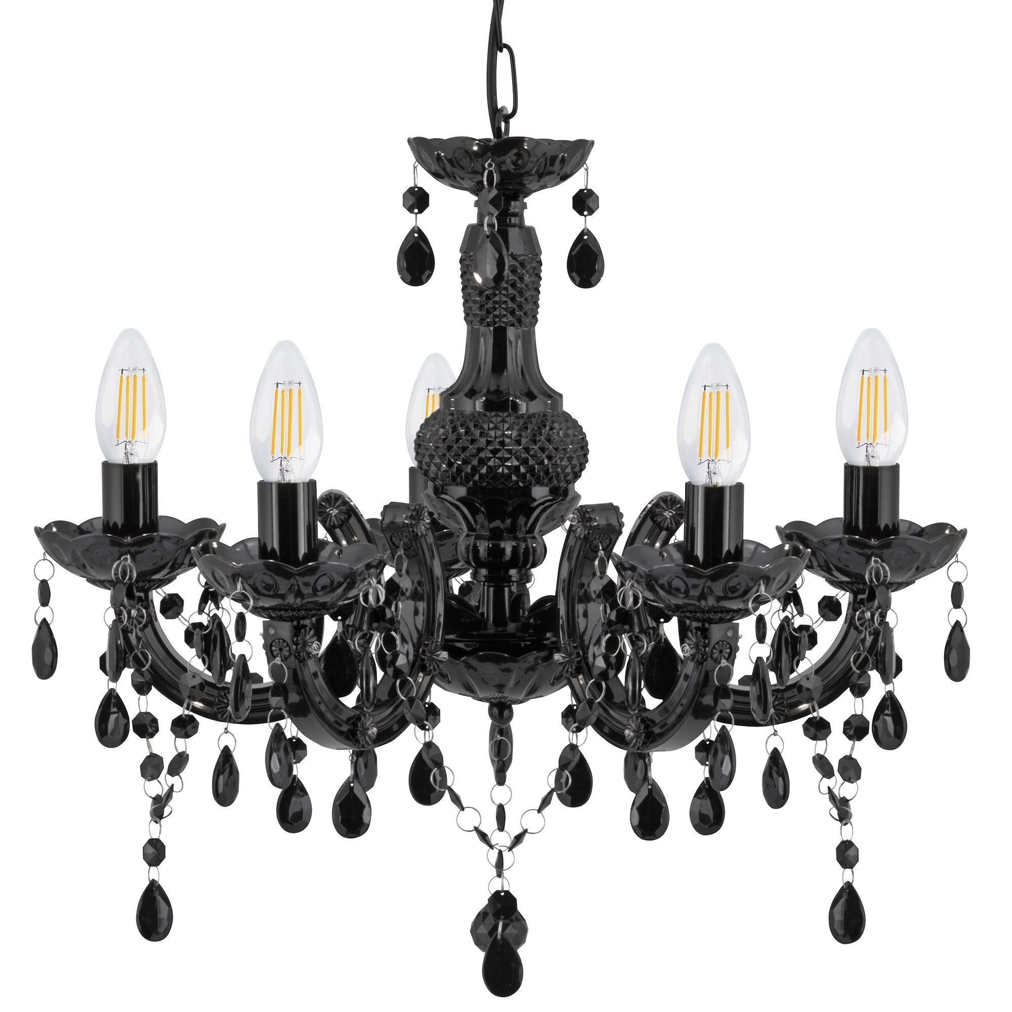Black - Lighting Collection - Charlotte 5Lt Pendant - Black Glass & Acrylic - 3