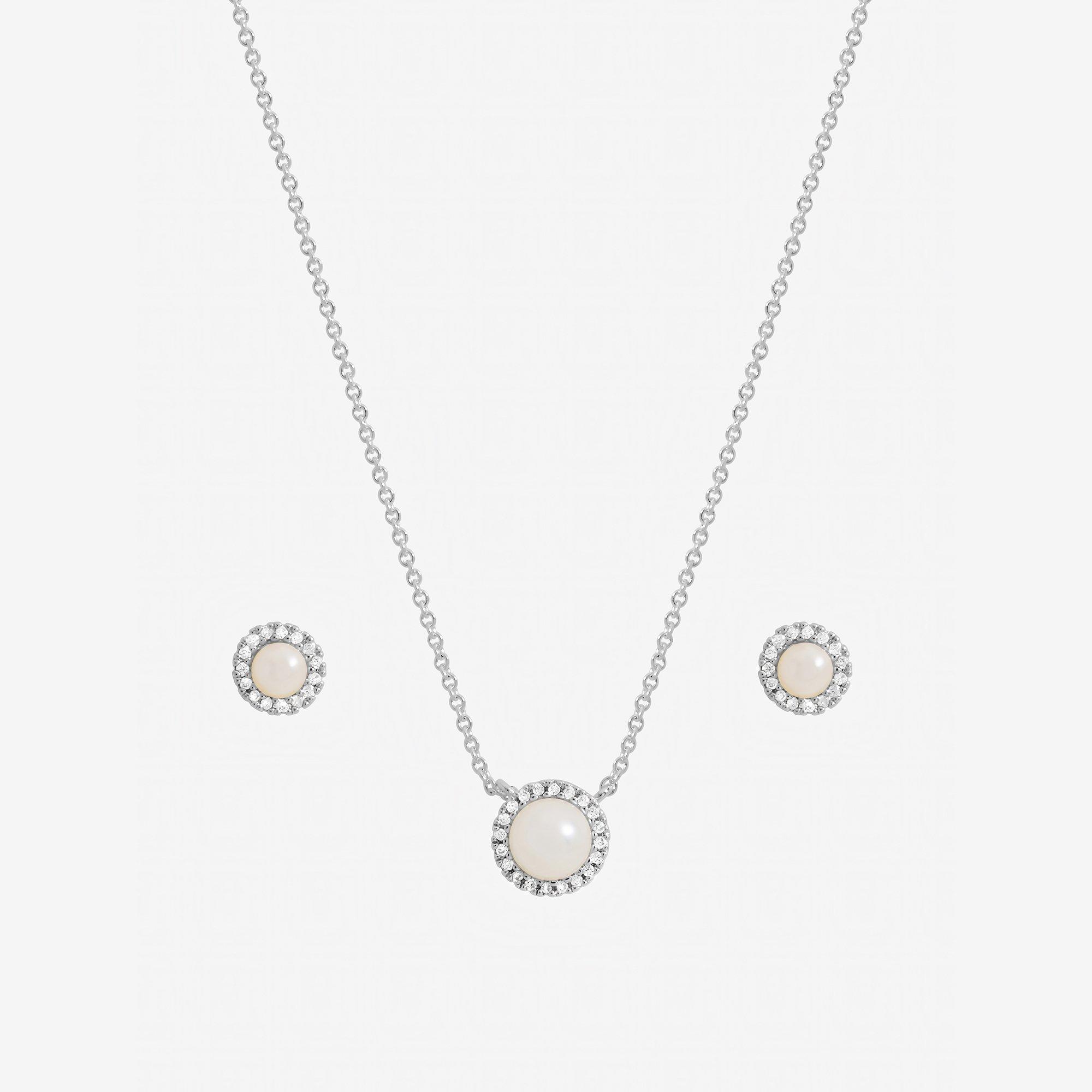 Silver - Inicio - Sterling Silver Plated Pearl Halo Set - Gift Box - 1