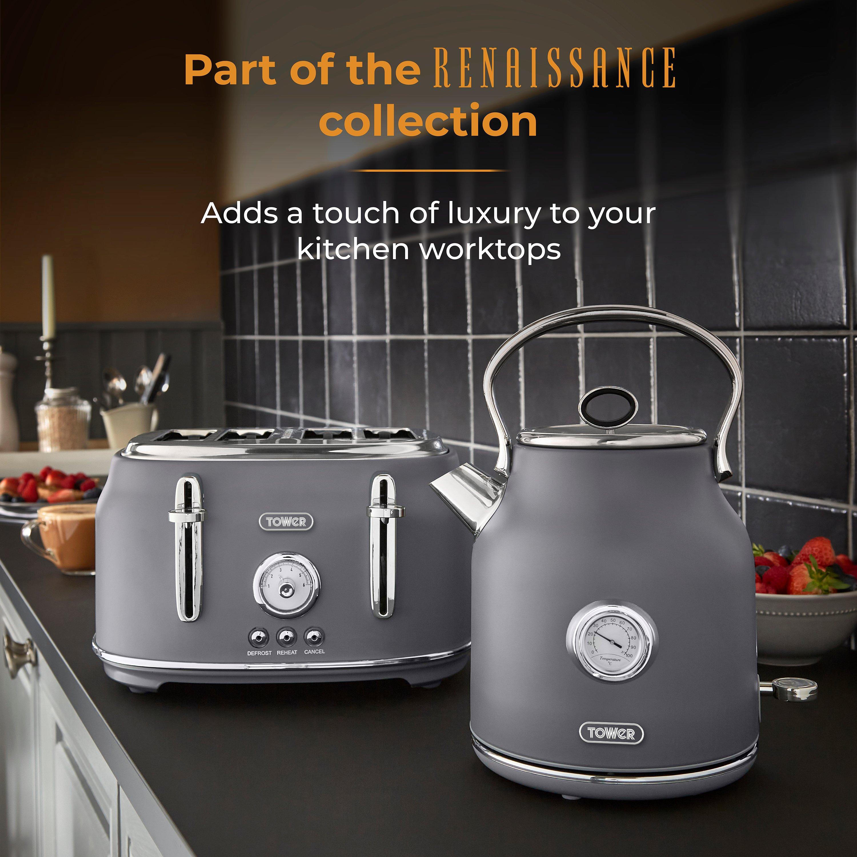 Grey - Tower - Renaissance 1.7 Litre 3KW Kettle Grey with Chrome - 7