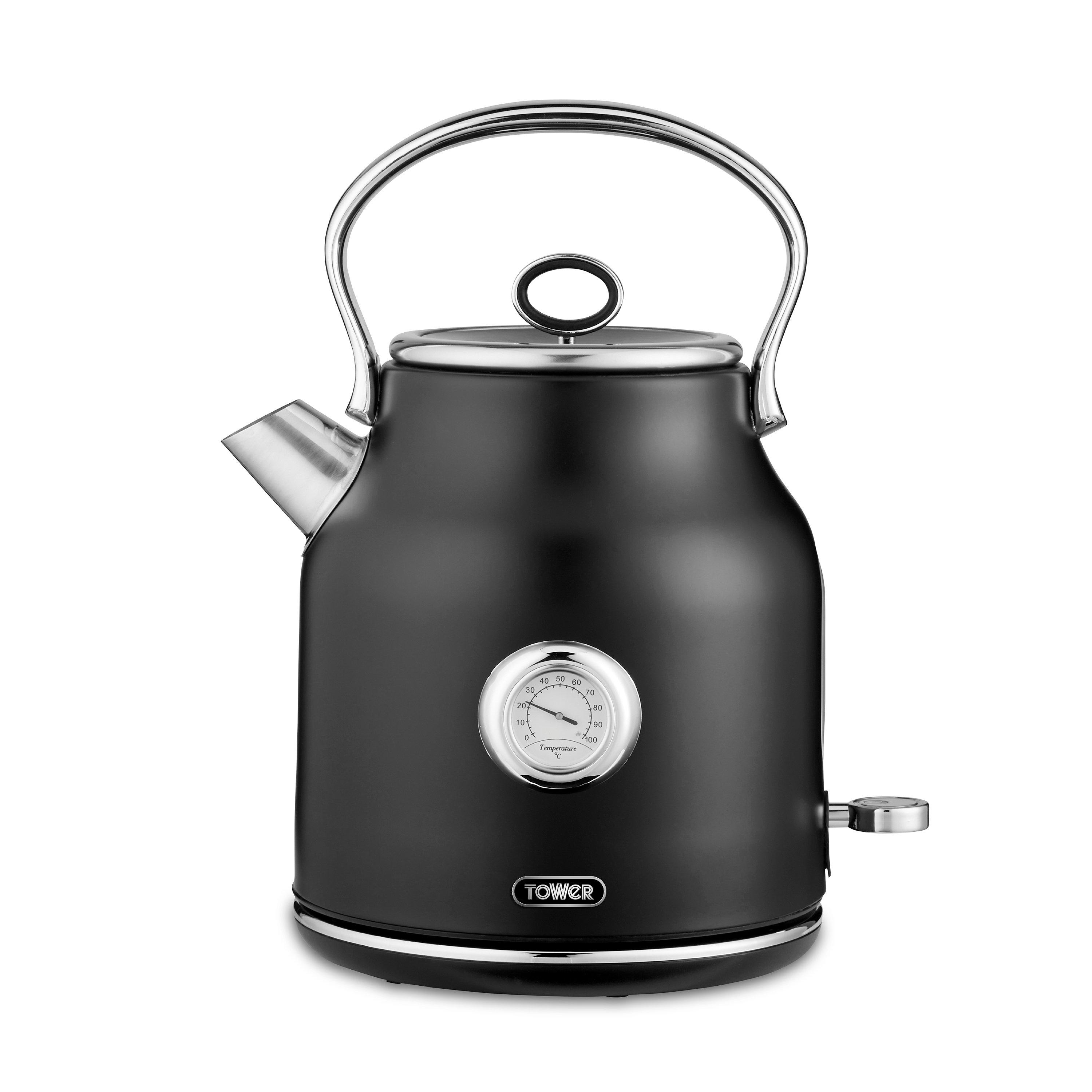 Black - Tower - Renaissance 1.7 Litre 3KW Kettle Black with Chrome - 1