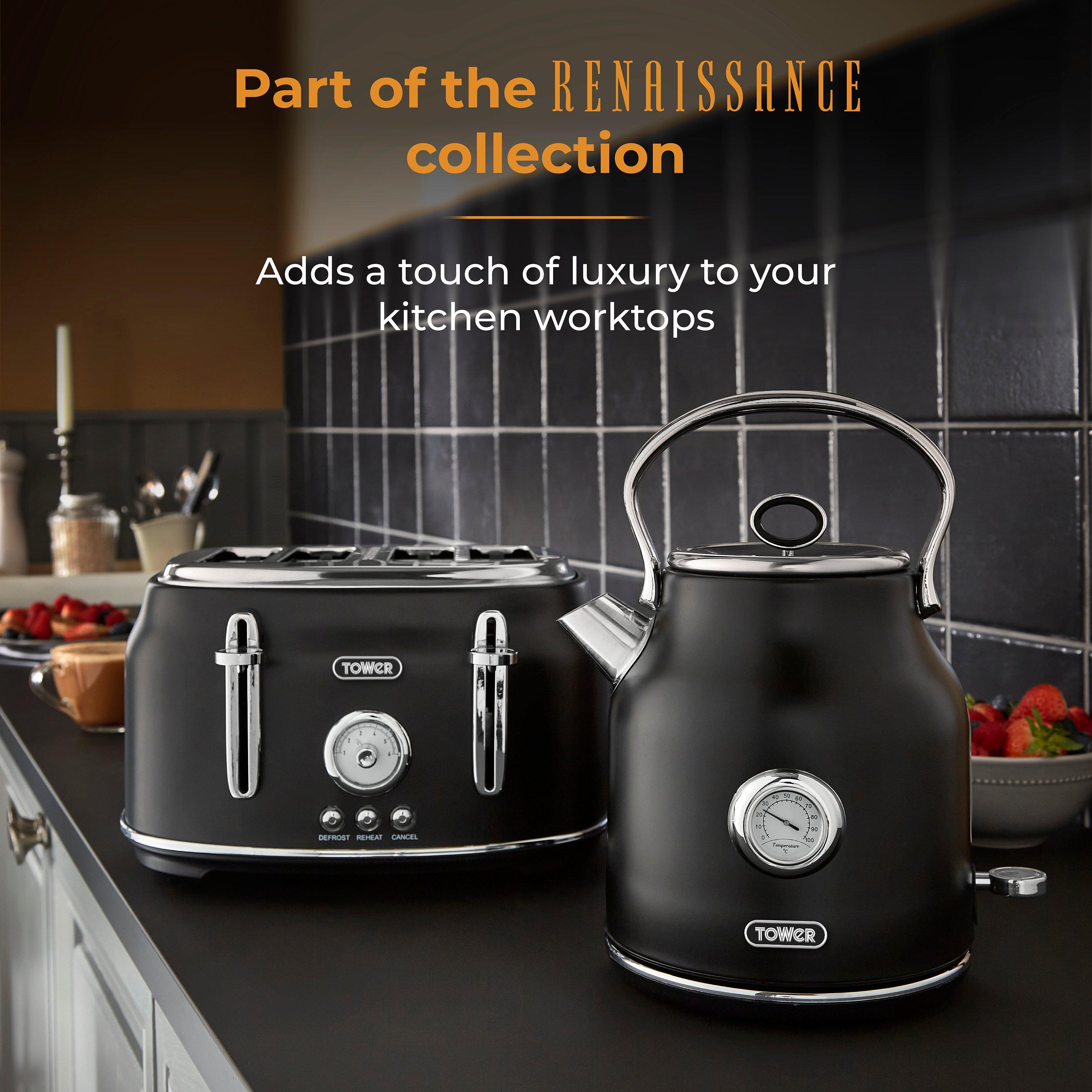 Black - Tower - Renaissance 1.7 Litre 3KW Kettle Black with Chrome - 7