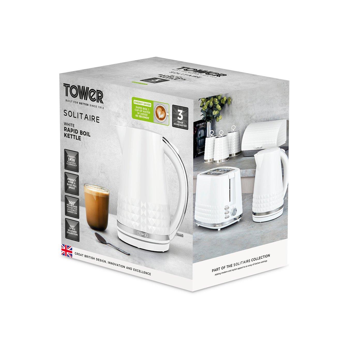 White - Tower - Solitaire 1.5L 3KW Kettle White Chrome Accents - 11