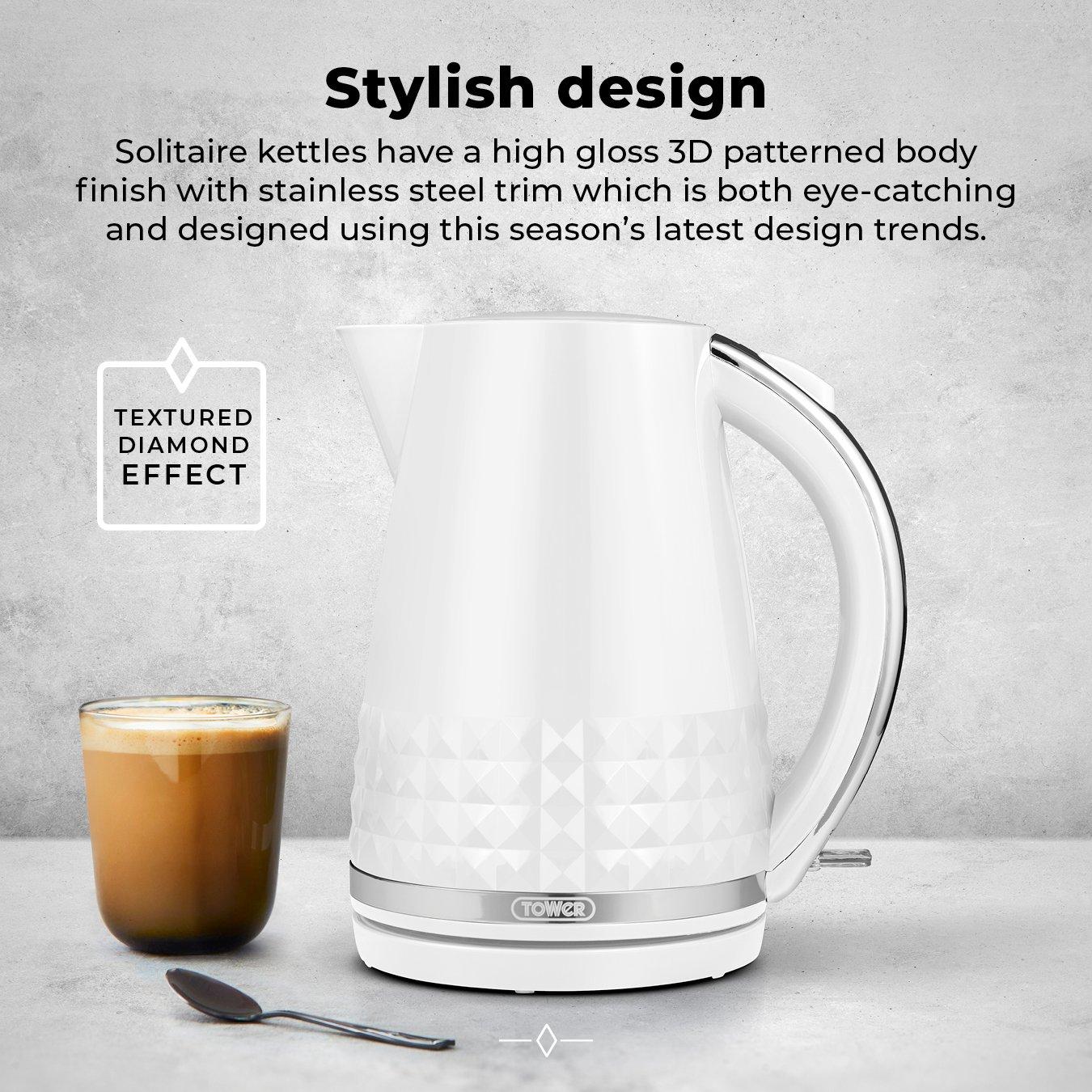 White - Tower - Solitaire 1.5L 3KW Kettle White Chrome Accents - 3