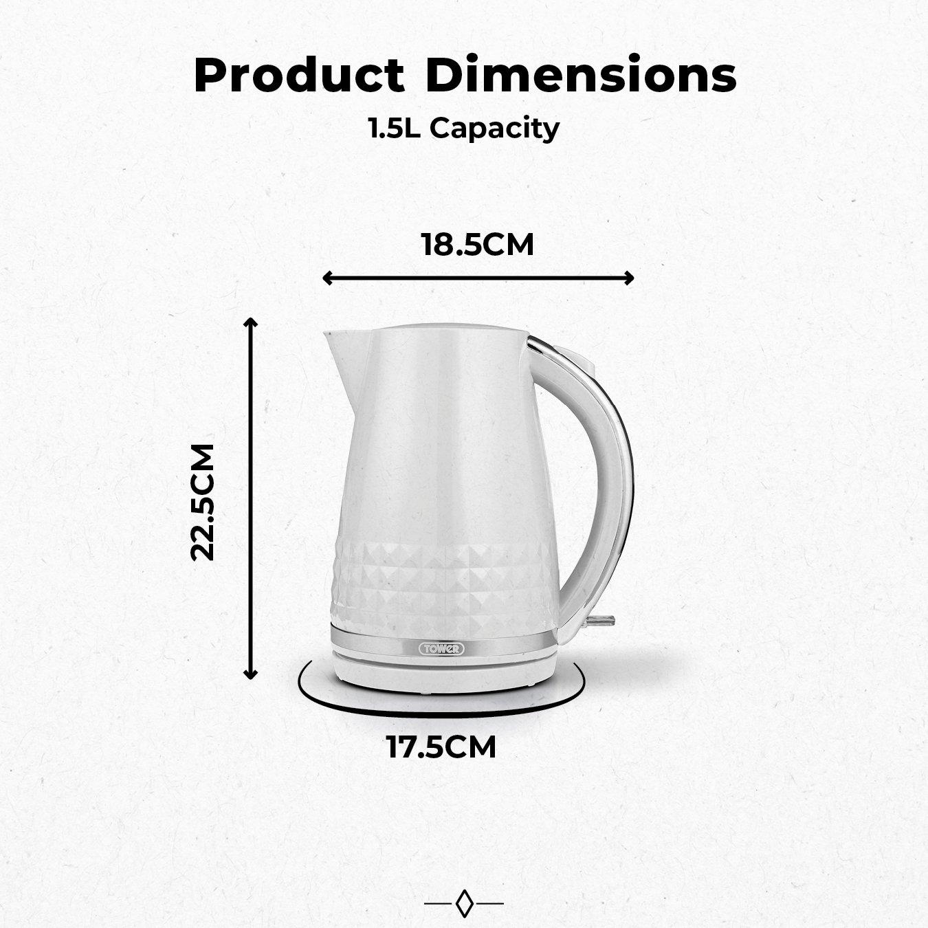 White - Tower - Solitaire 1.5L 3KW Kettle White Chrome Accents - 9