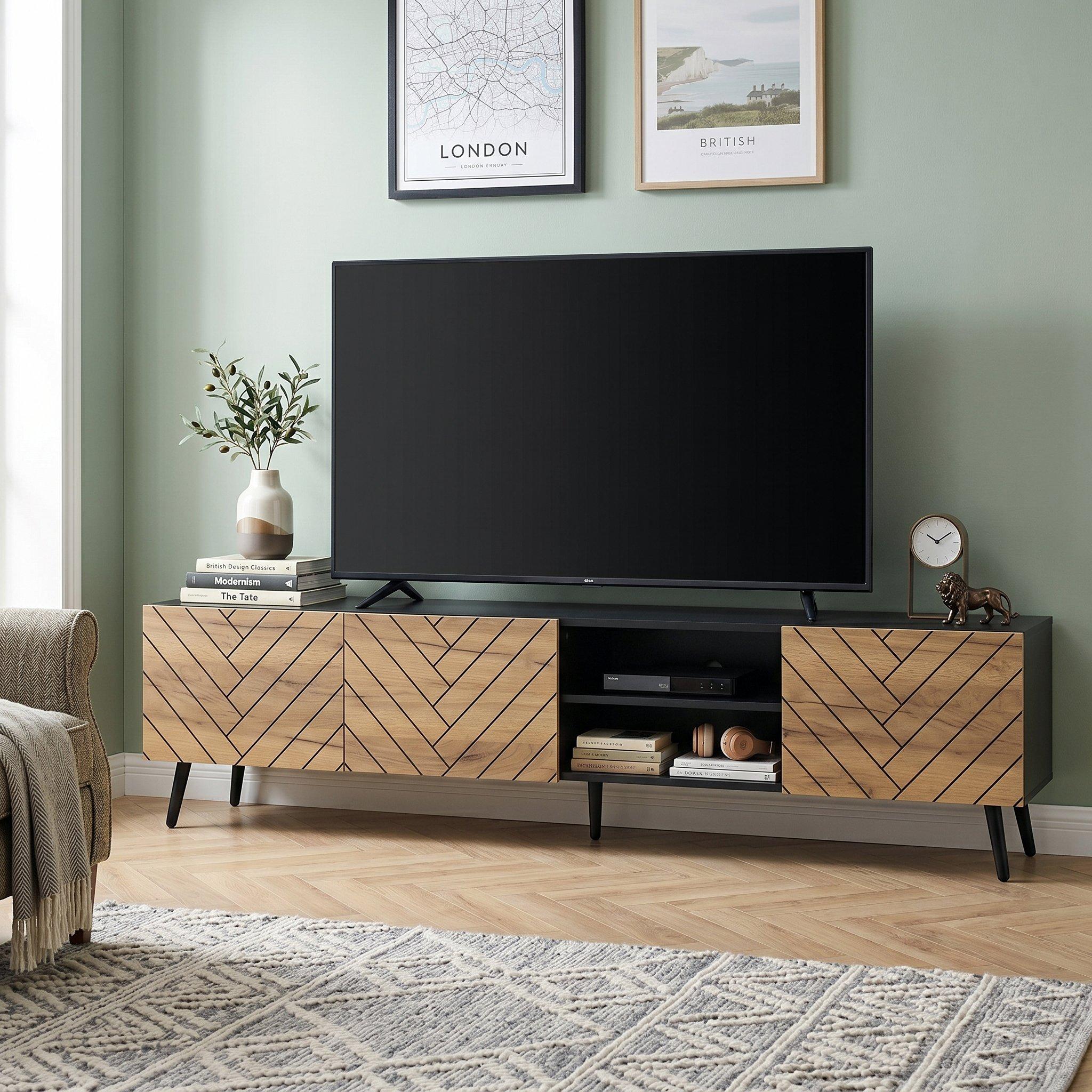 Oak/Black - Urban Meuble - Modern Geometric TV Stand Media Console - 2