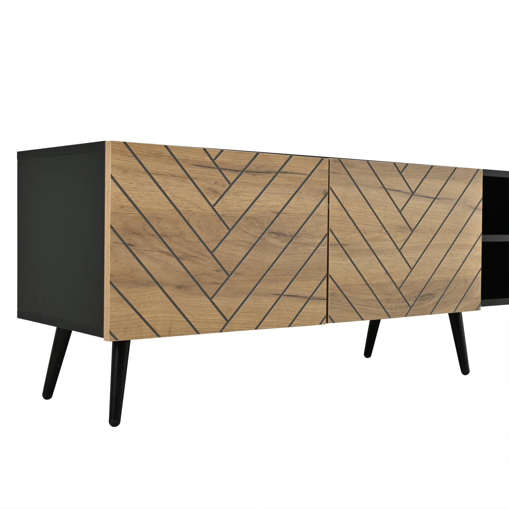 Oak/Black - Urban Meuble - Modern Geometric TV Stand Media Console - 15