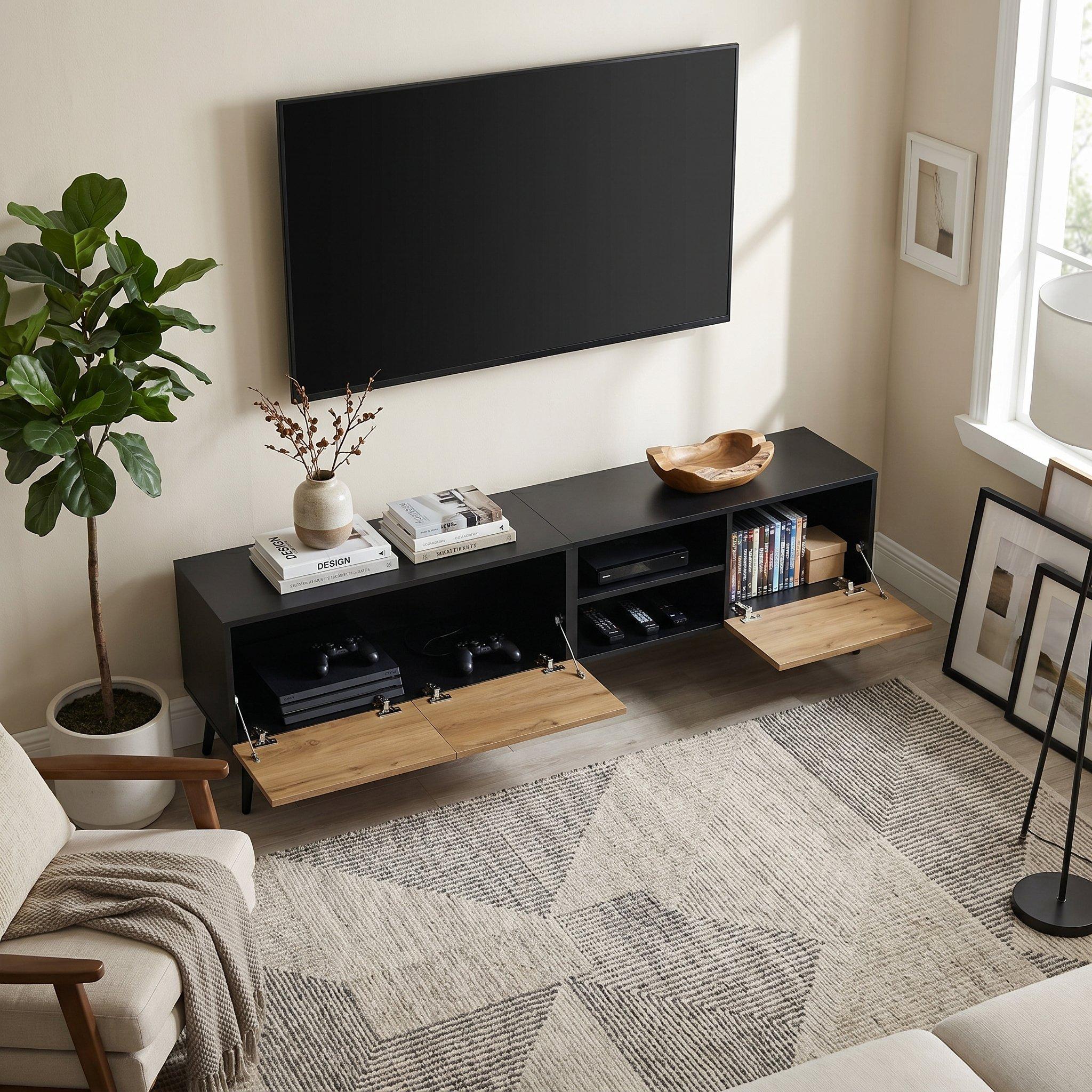 Oak/Black - Urban Meuble - Modern Geometric TV Stand Media Console - 4