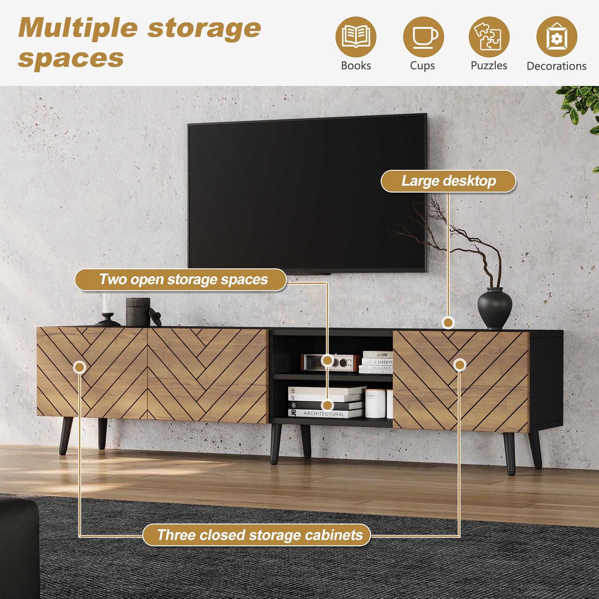 Oak/Black - Urban Meuble - Modern Geometric TV Stand Media Console - 7