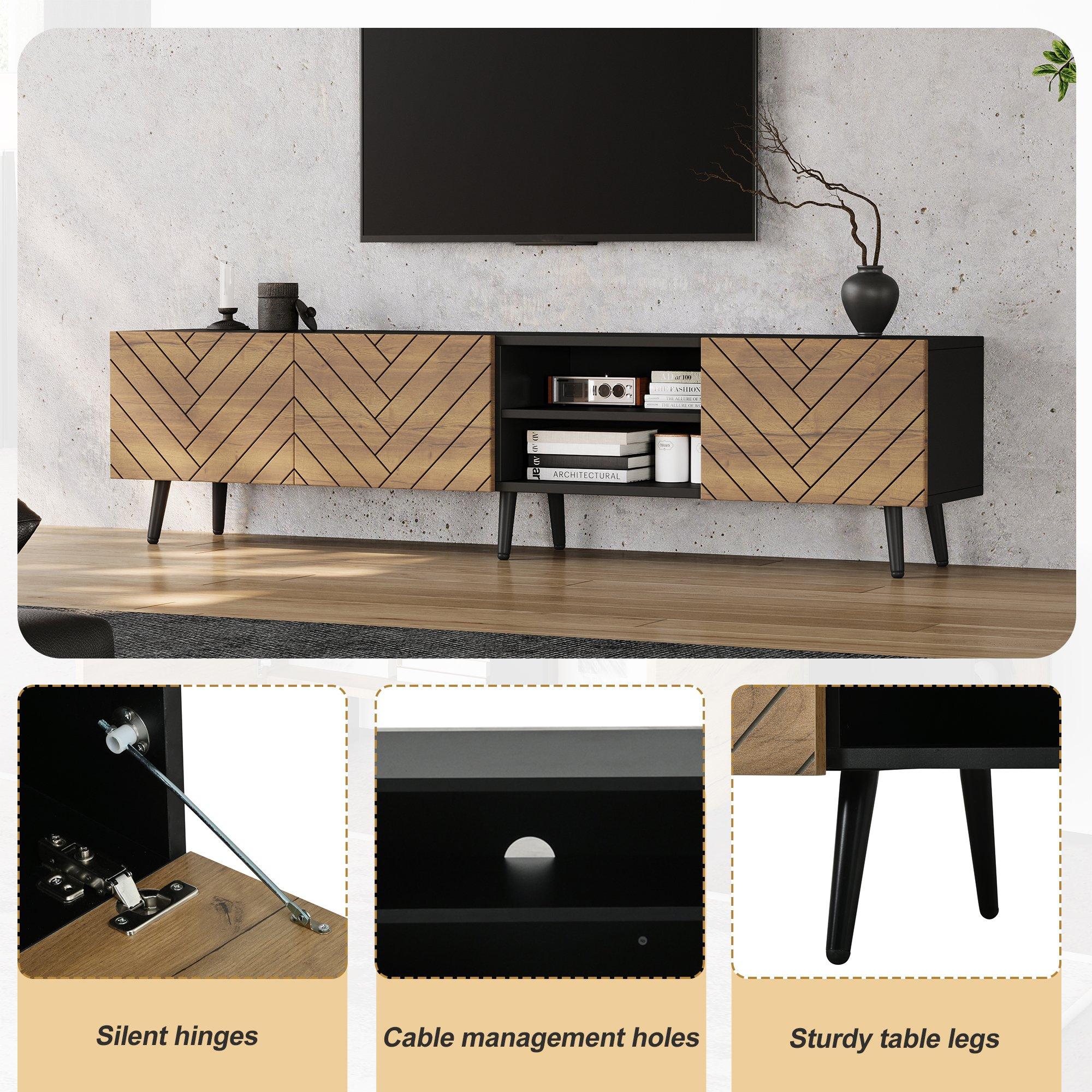 Oak/Black - Urban Meuble - Modern Geometric TV Stand Media Console - 8