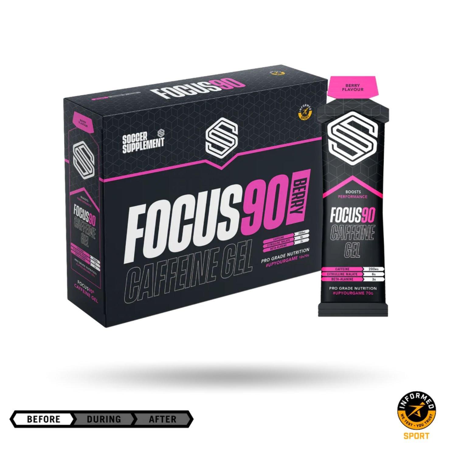 Soccer Supplements  Focus90® - Caffeinated Energy Gel (12 X 70G) - Mixed Berry