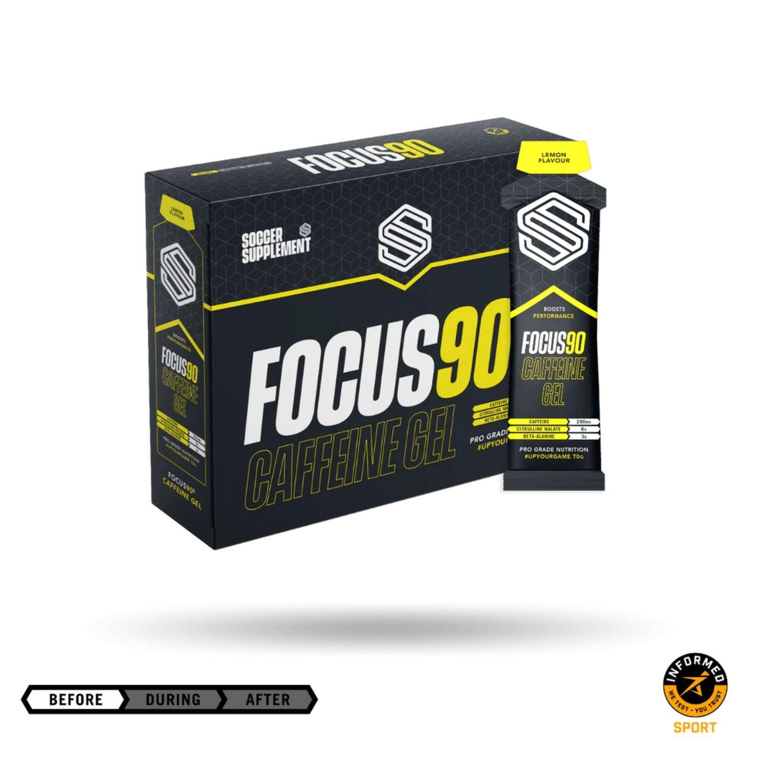Soccer Supplements Focus90® - Caffeinated Energy Gel (12 x 70g) - Lemon
