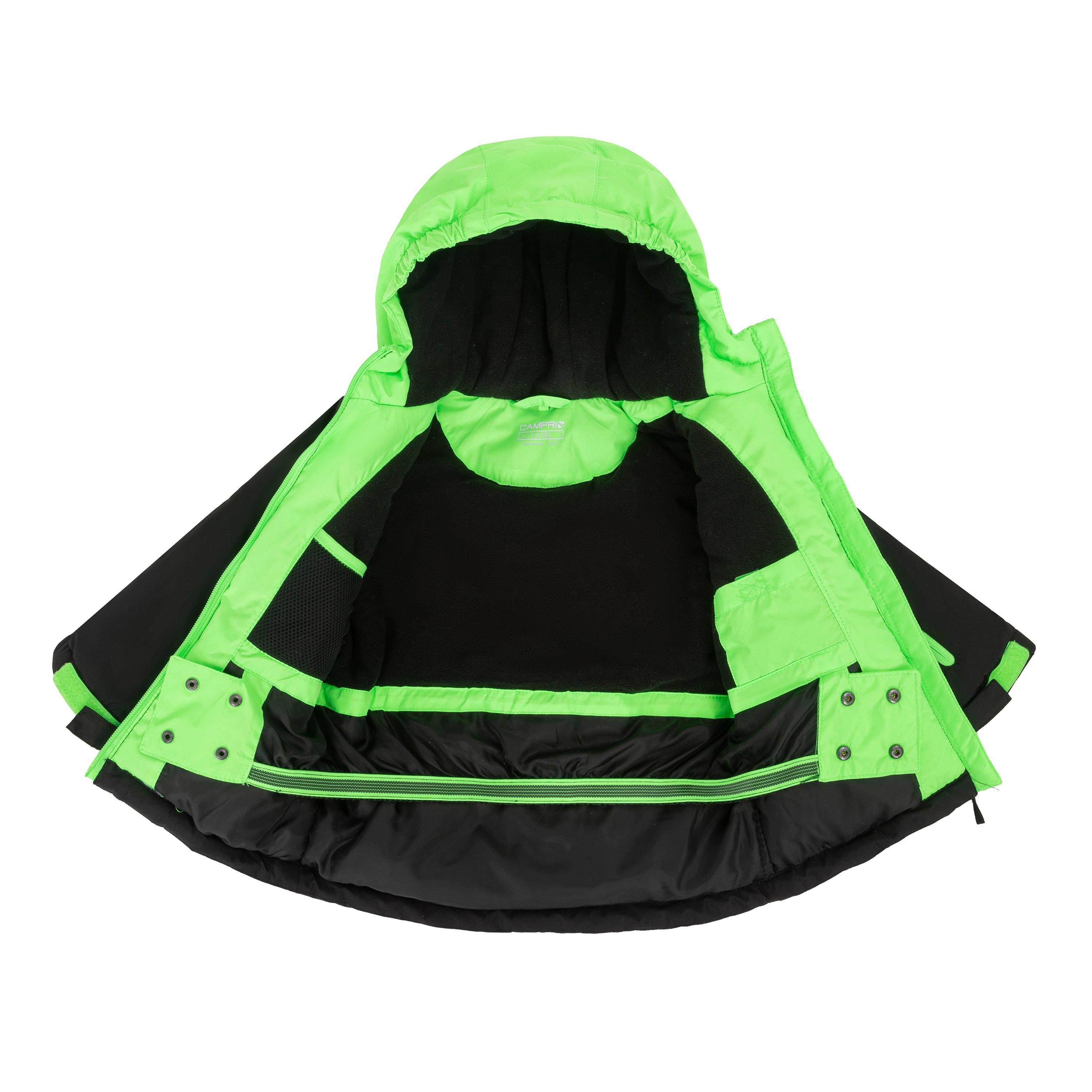 Black/Green - Campri - Windproof Fleece Lined Hooded Long Sleeve Ski Jacket - 3