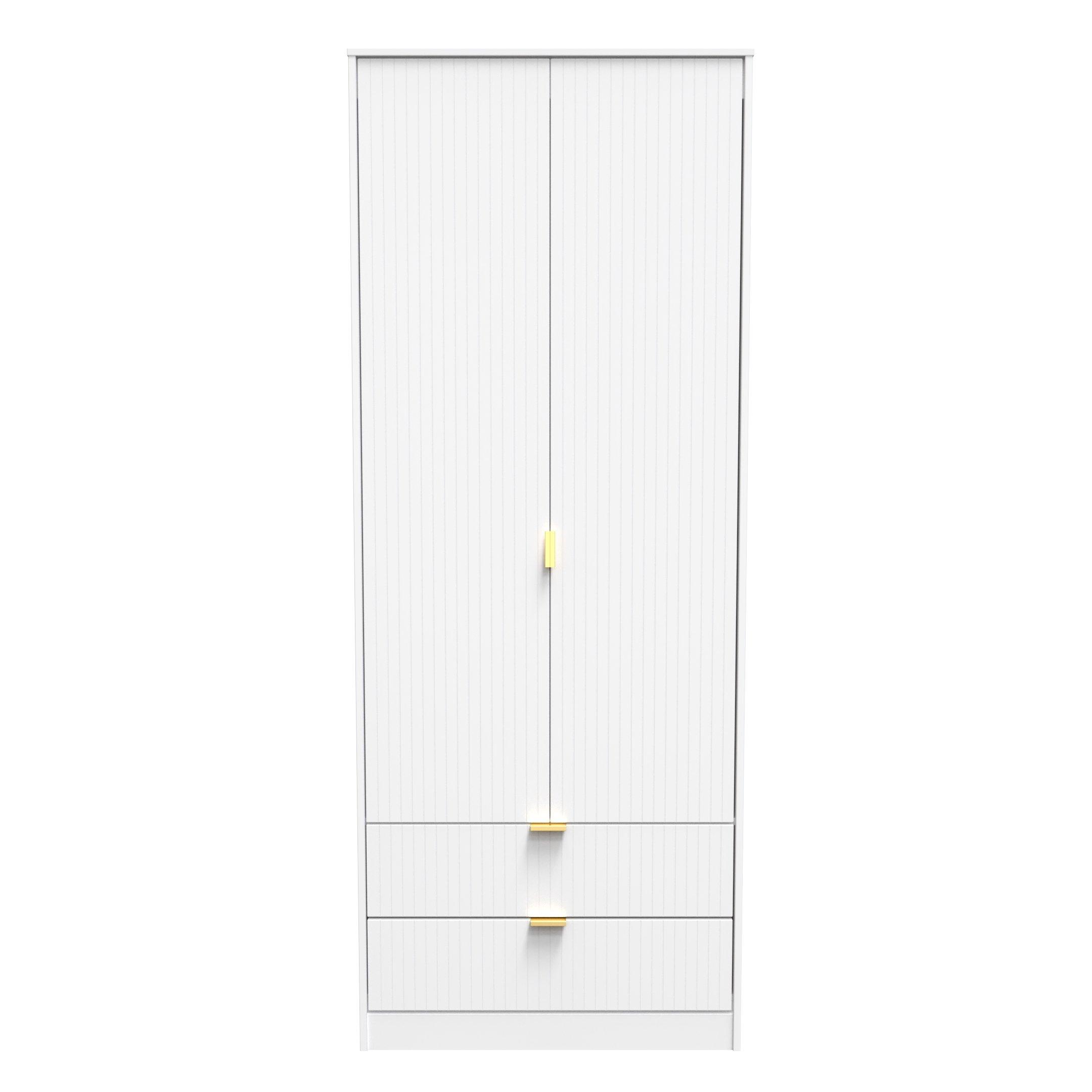 White Matt - Welcome Furniture - Linear Tall 2 Drawer Wardrobe - 1