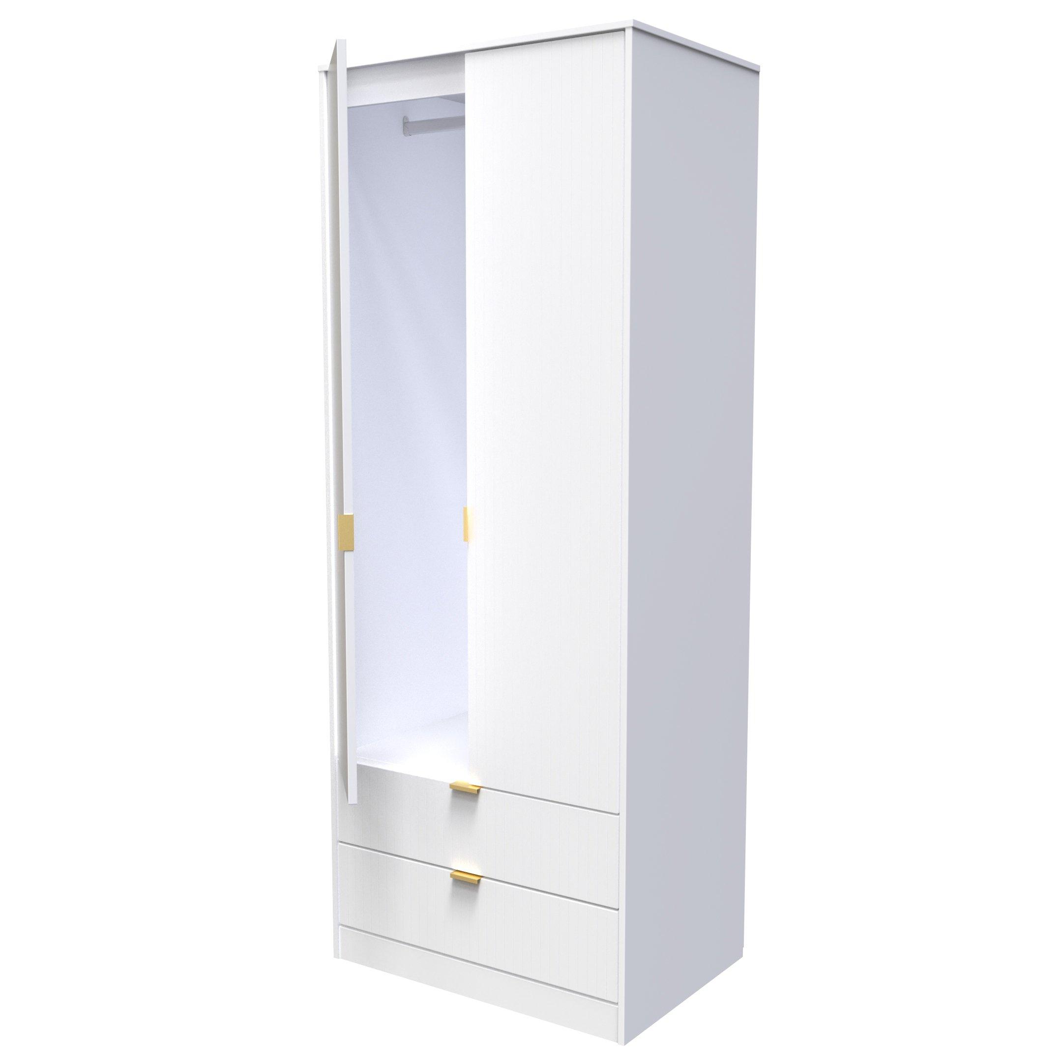 White Matt - Welcome Furniture - Linear Tall 2 Drawer Wardrobe - 5