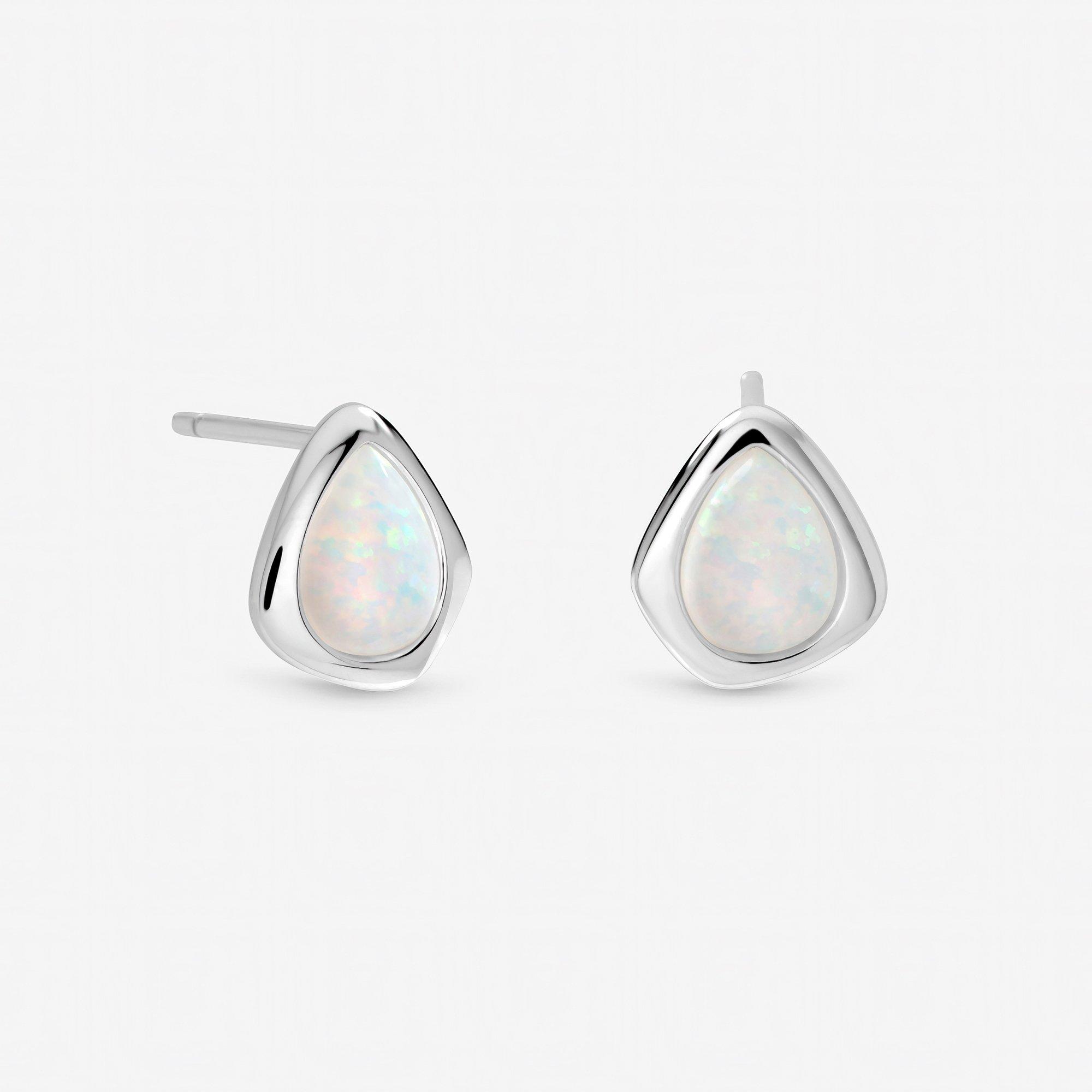 Silver - Inicio - Sterling Silver Plated Opal Polished Stud Earrings - 1