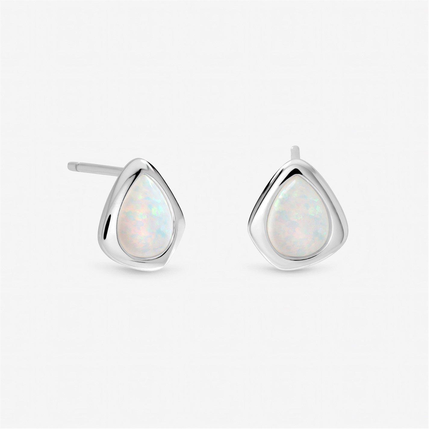 Inicio Women's Sterling Plated Opal Polished Stud Earrings Silver