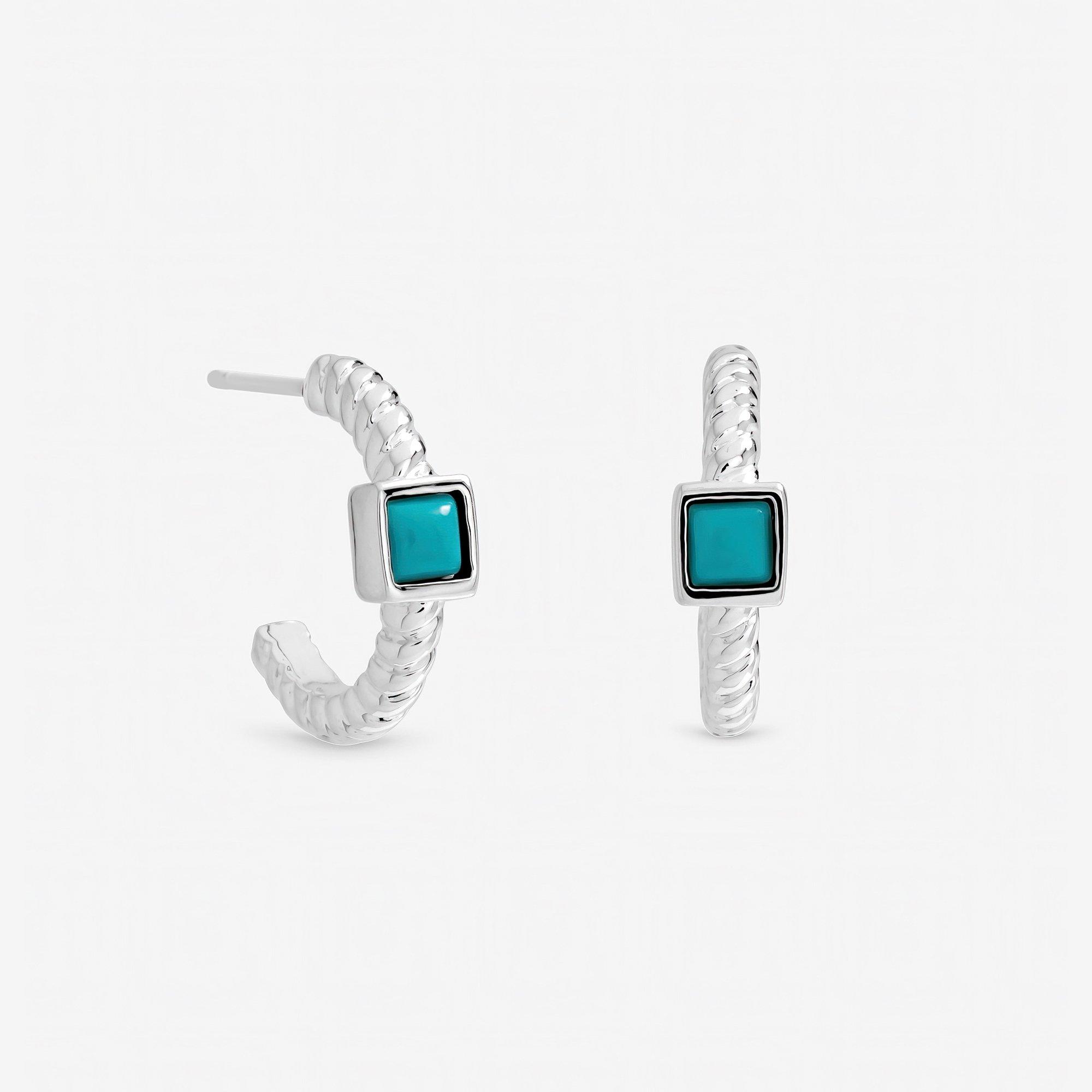 Silver - Inicio - Sterling Silver Plated Turquoise Huggie Hoops - 1