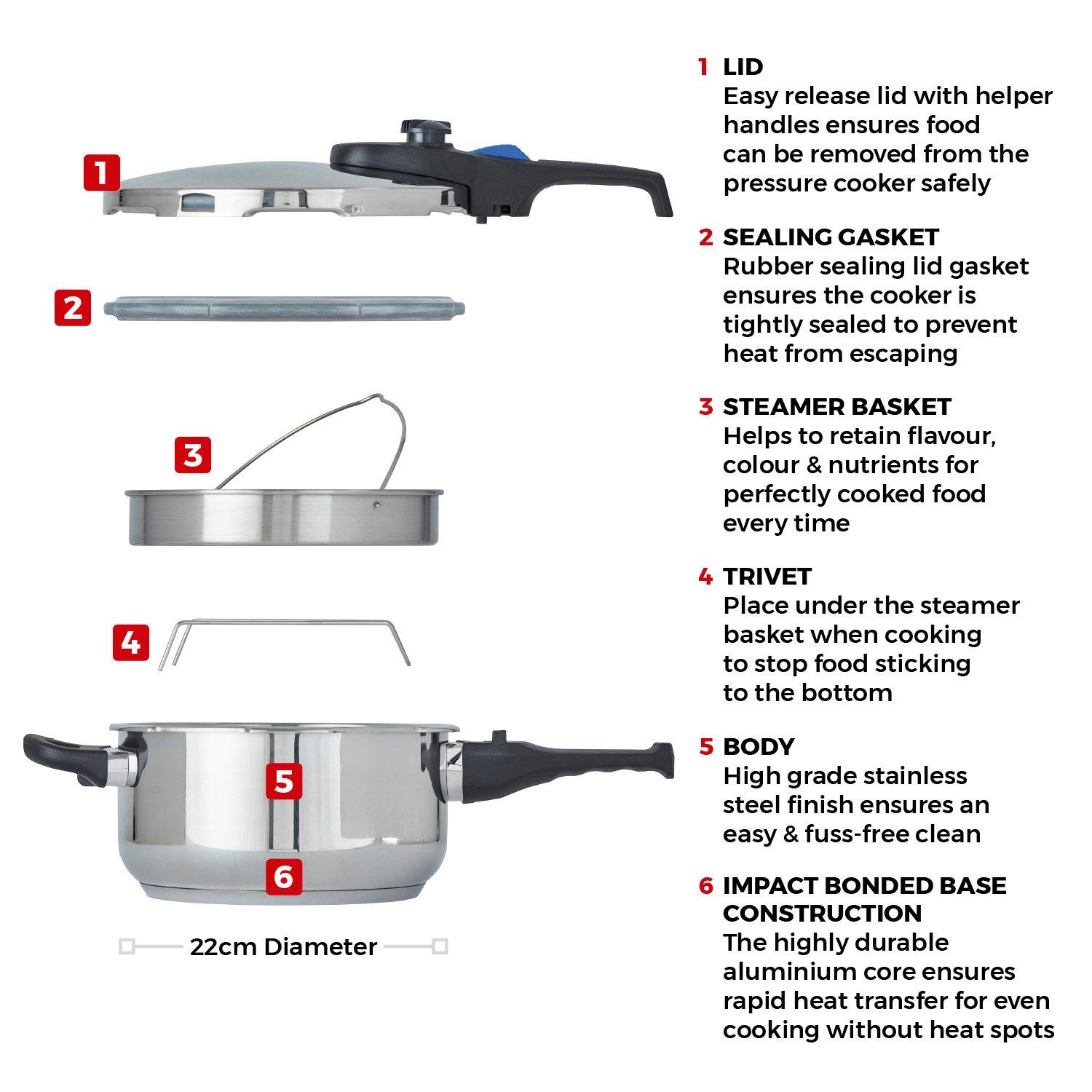 Stainless Steel - Tower - Express 4L/22cm Pressure Cooker S/S - 8