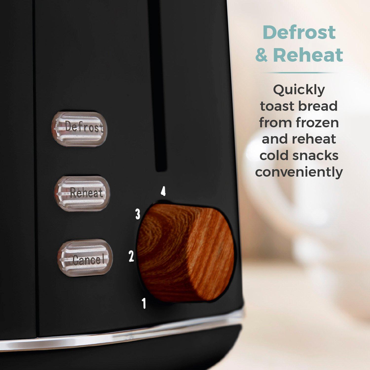 Black - Tower - Scandi 2 Slice Toaster Black with Wooden Accents - 4