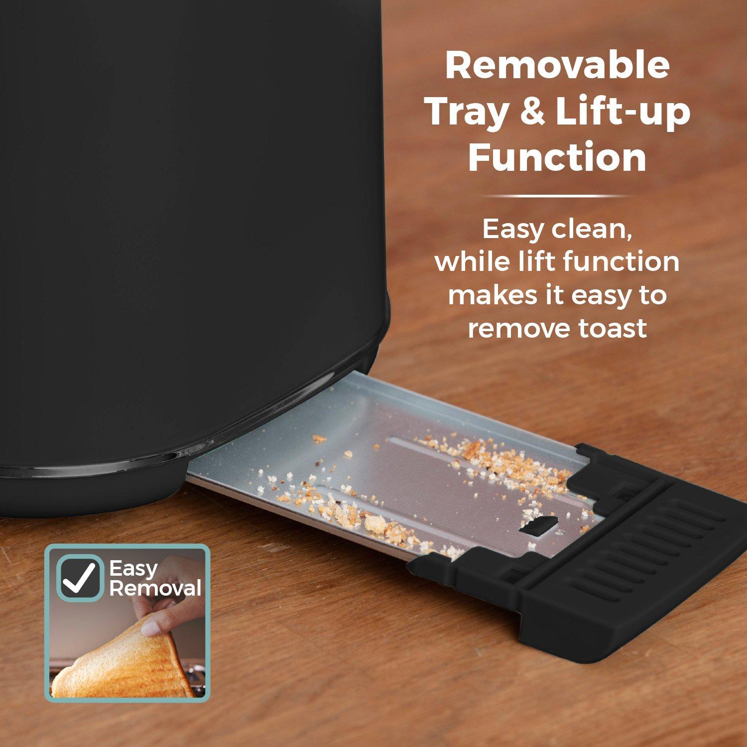 Black - Tower - Scandi 2 Slice Toaster Black with Wooden Accents - 5