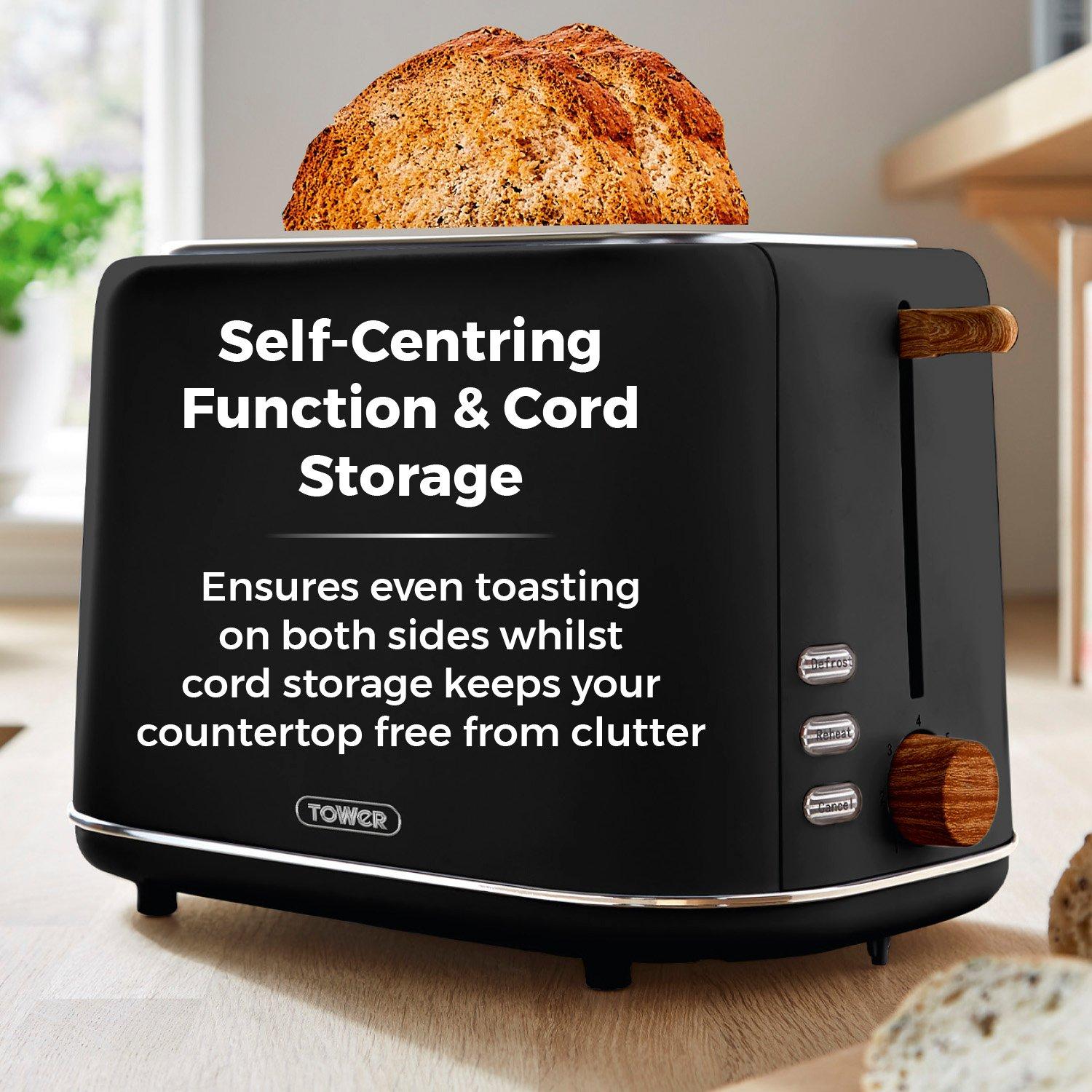 Black - Tower - Scandi 2 Slice Toaster Black with Wooden Accents - 6