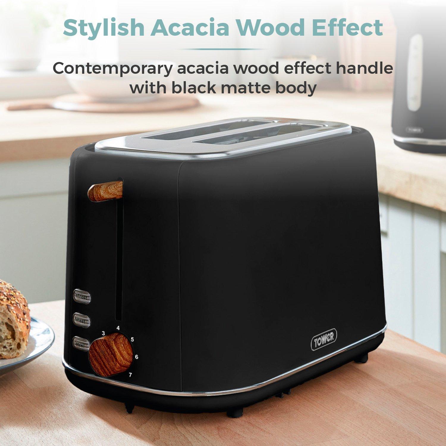 Black - Tower - Scandi 2 Slice Toaster Black with Wooden Accents - 7