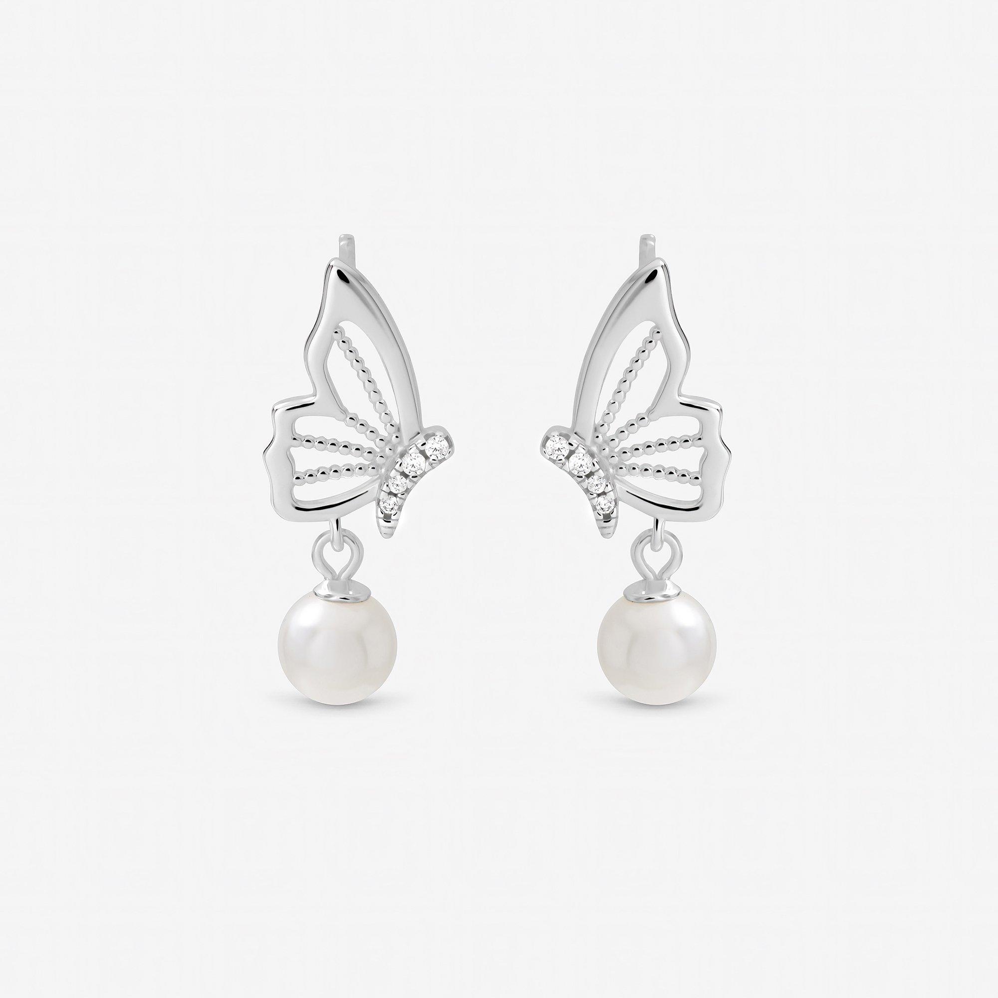 Inicio Sterling Silver Plated Butterfly Pearl Earrings