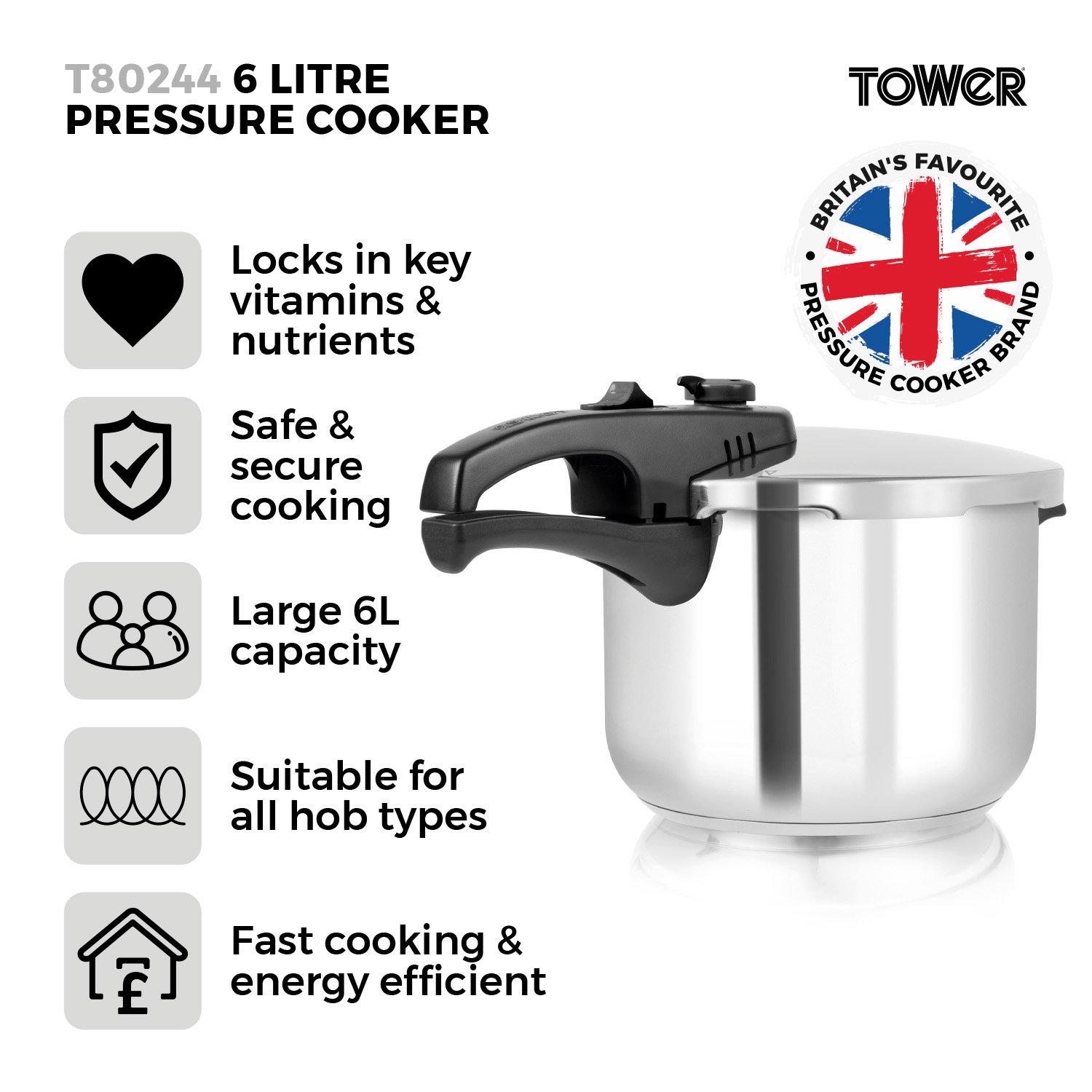Stainless Steel - Tower - 6 Litre Stainless Steel Pressure Cooker - 2