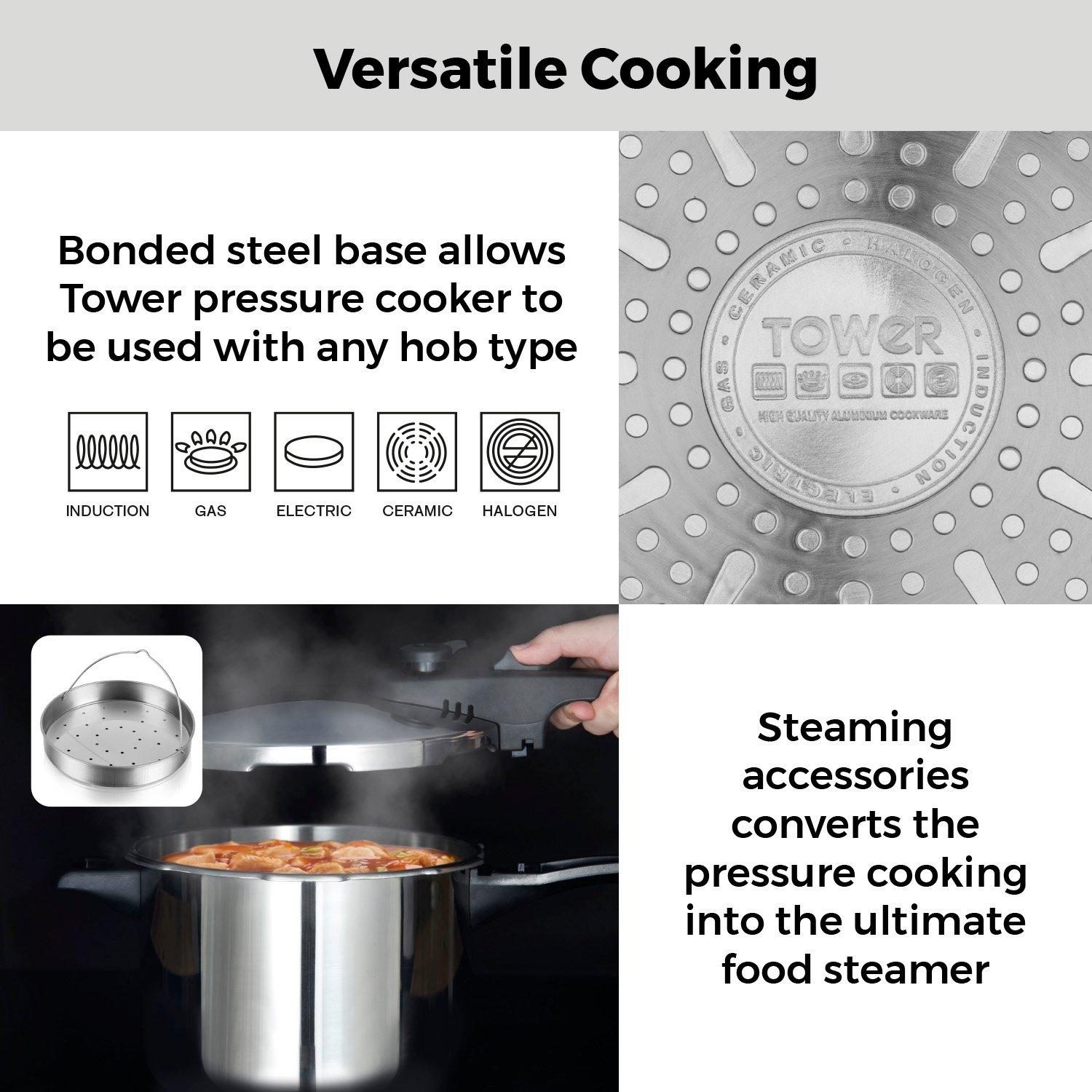 Stainless Steel - Tower - 6 Litre Stainless Steel Pressure Cooker - 6