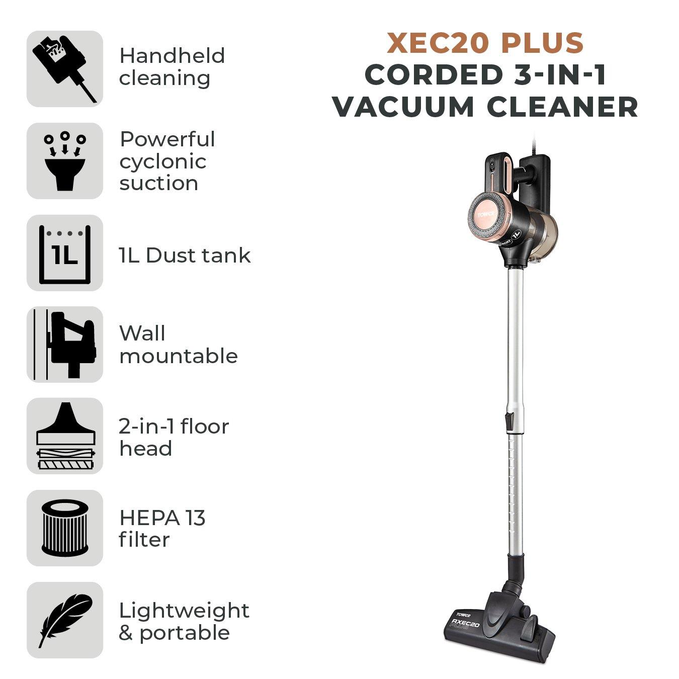 Rose Gold - Tower - RXEC20 Plus 600W Corded 3-in-1 Vacuum Cleaner - 2