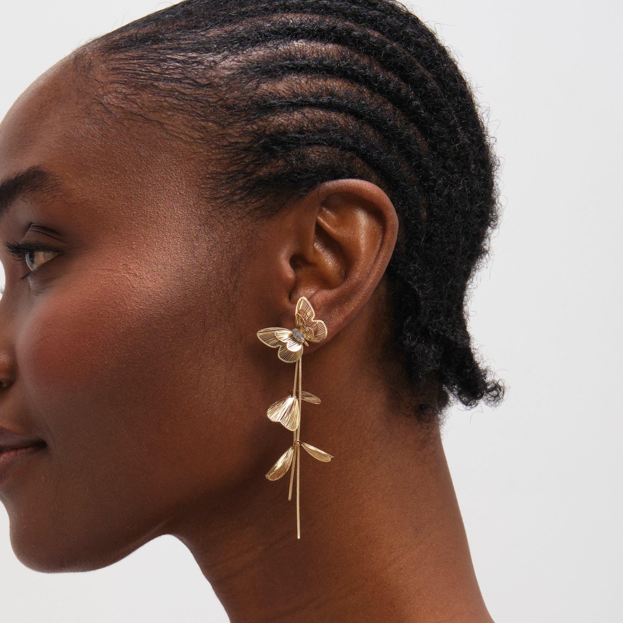 Gold - Mood - Gold Plated Buttefly Drop Earrings - 2