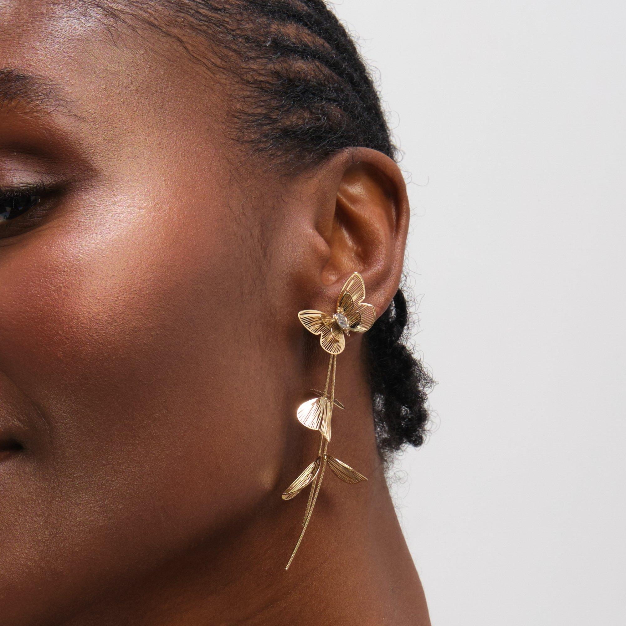 Gold - Mood - Gold Plated Buttefly Drop Earrings - 3