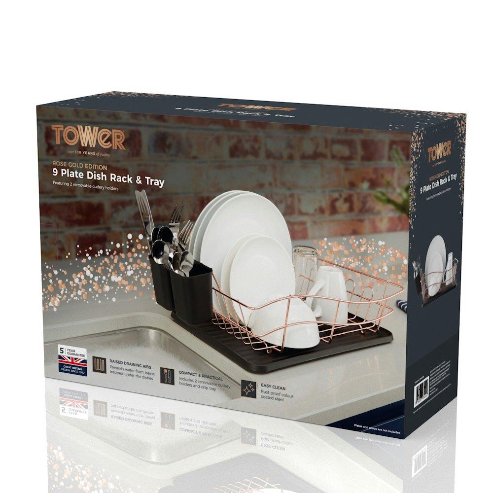 Black - Tower - Essentials Dish Rack With Tray - 5