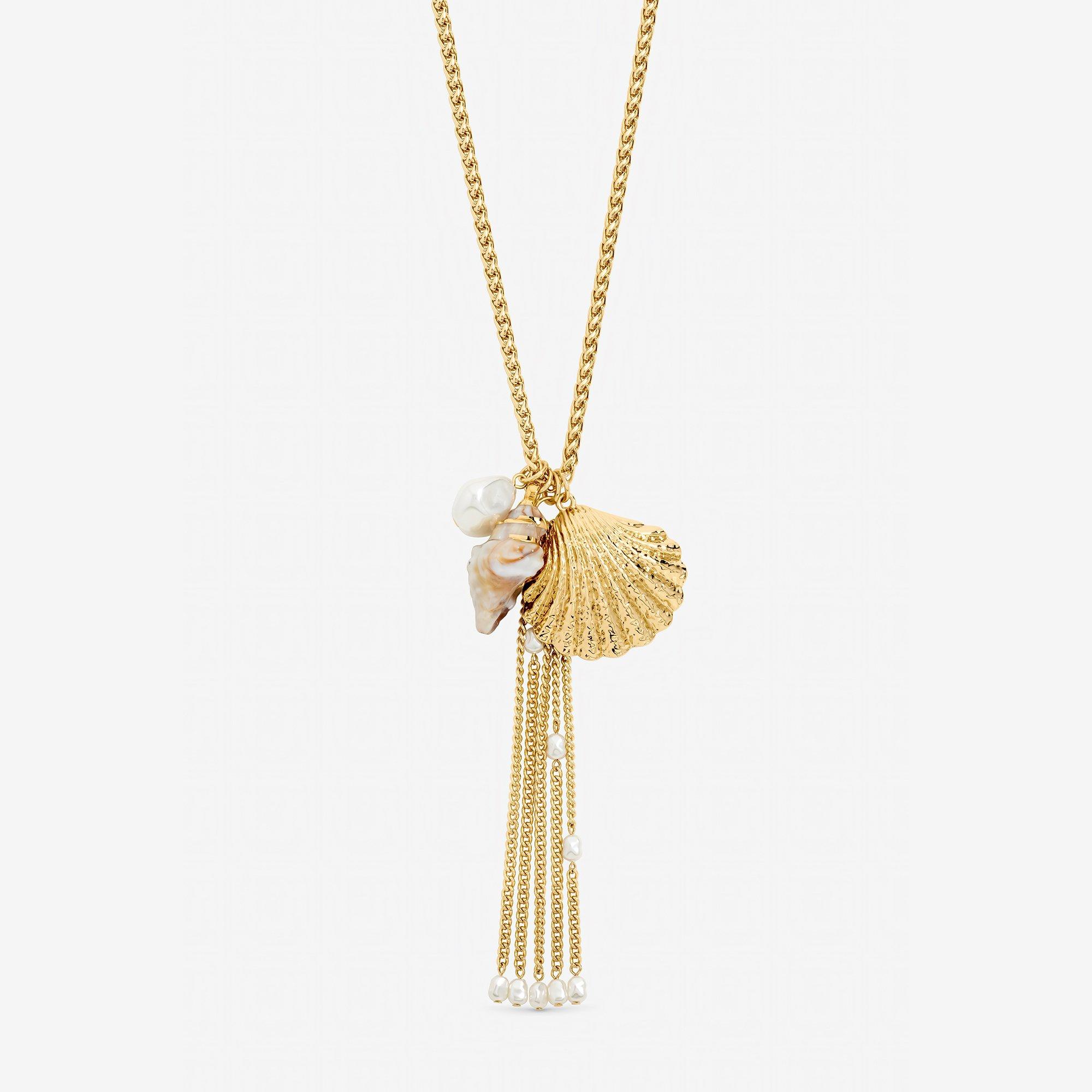 Gold - Mood - Gold Plated Tassel and Shell Long Necklace - 1