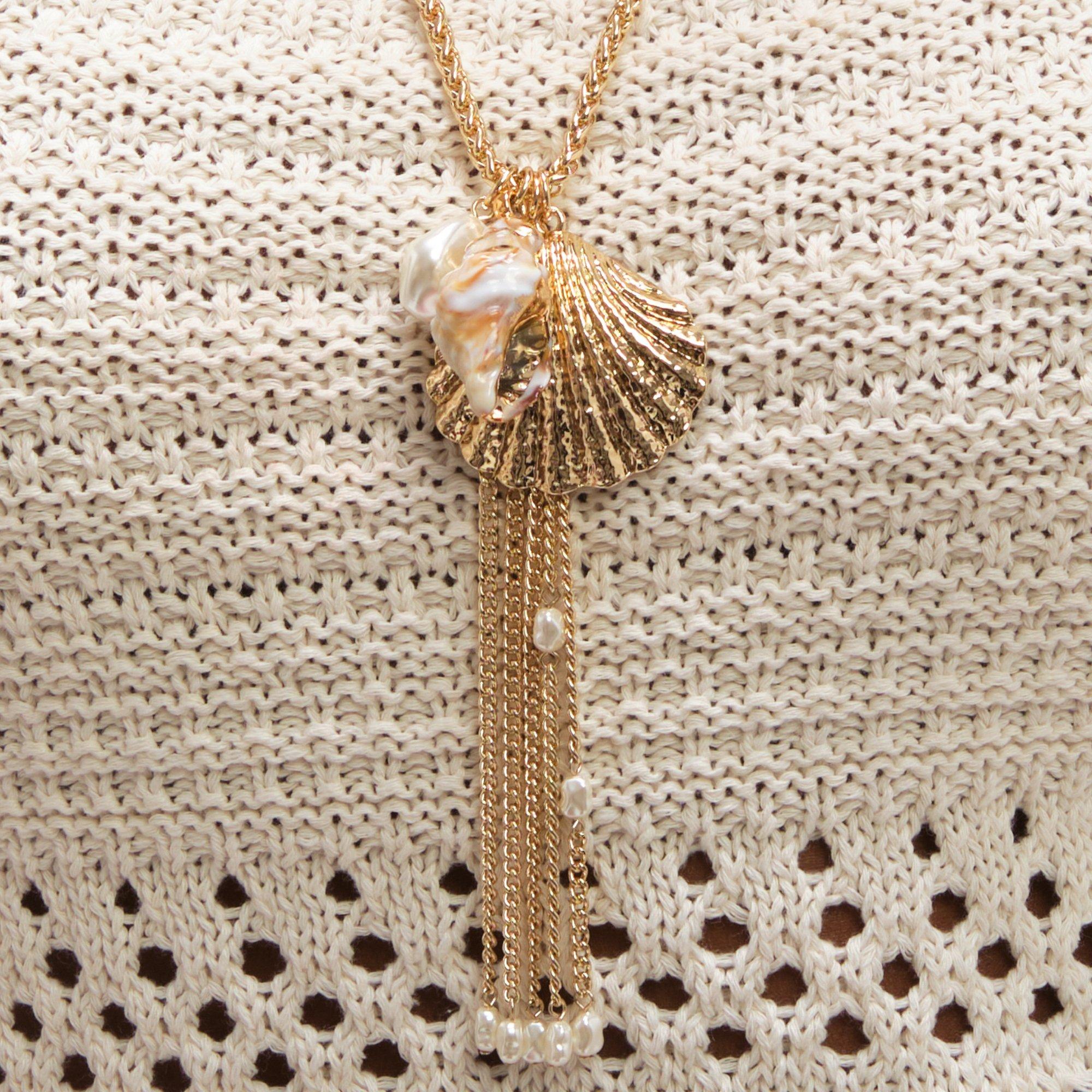 Gold - Mood - Gold Plated Tassel and Shell Long Necklace - 3