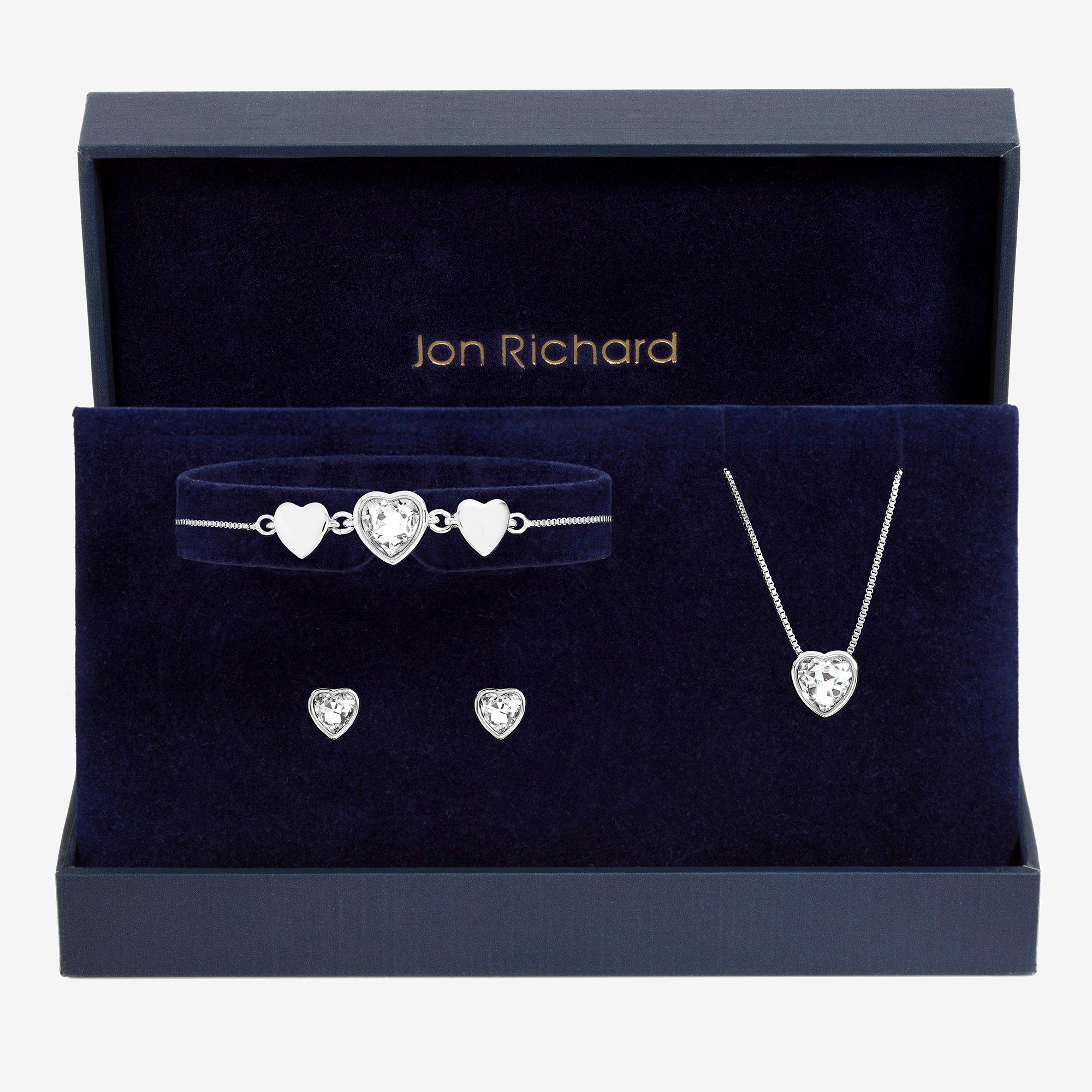 Silver - Jon Richard - Silver Crystal Heart Trio Set - Gift Box - 1