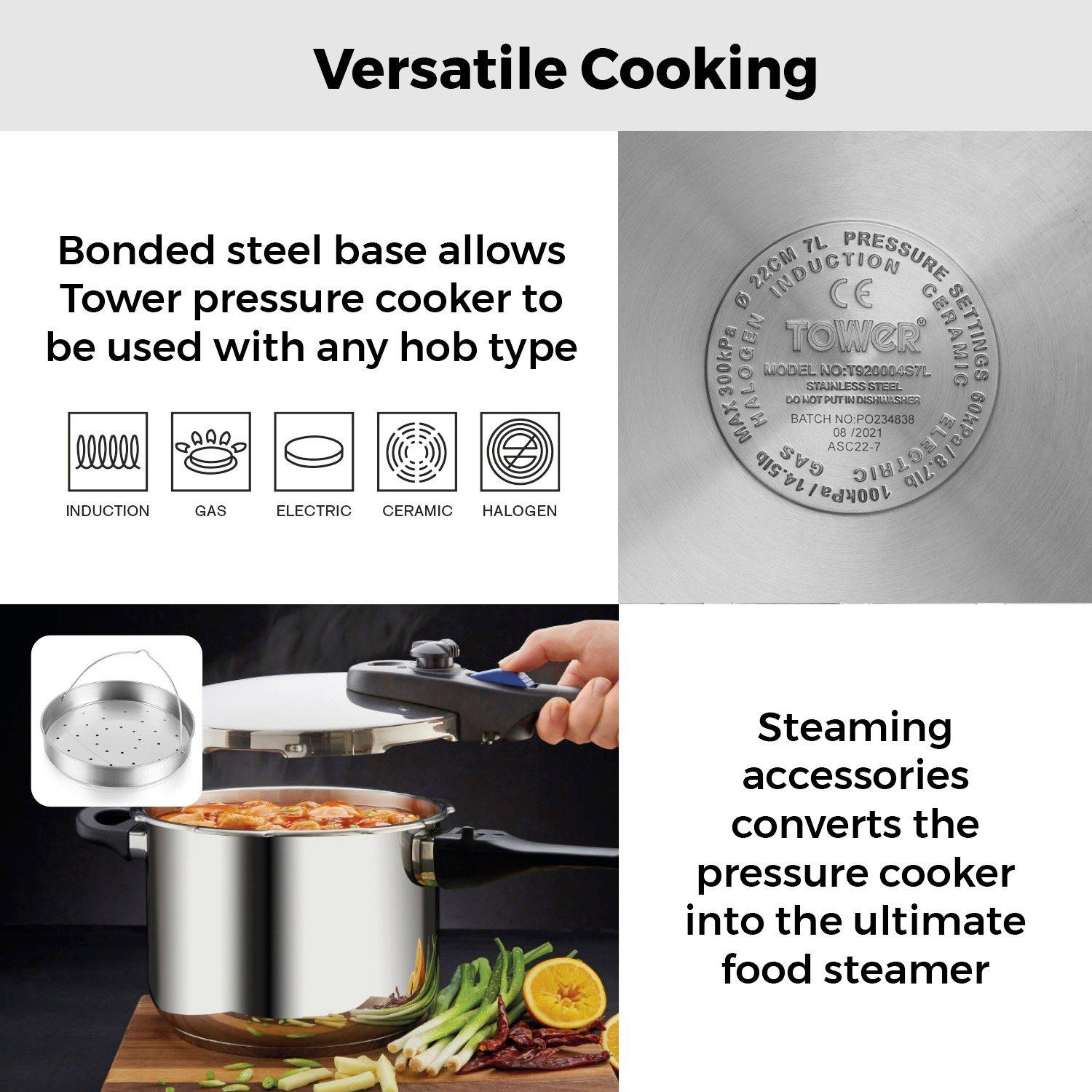 Stainless Steel - Tower - Express 7 Litre Stainless Steel Pressure Cooker - 6