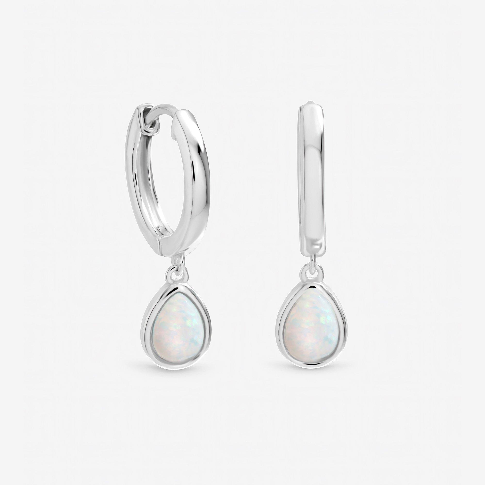 Silver - Inicio - Sterling Silver Plated Opal Peardrop Charm Hoops - 1