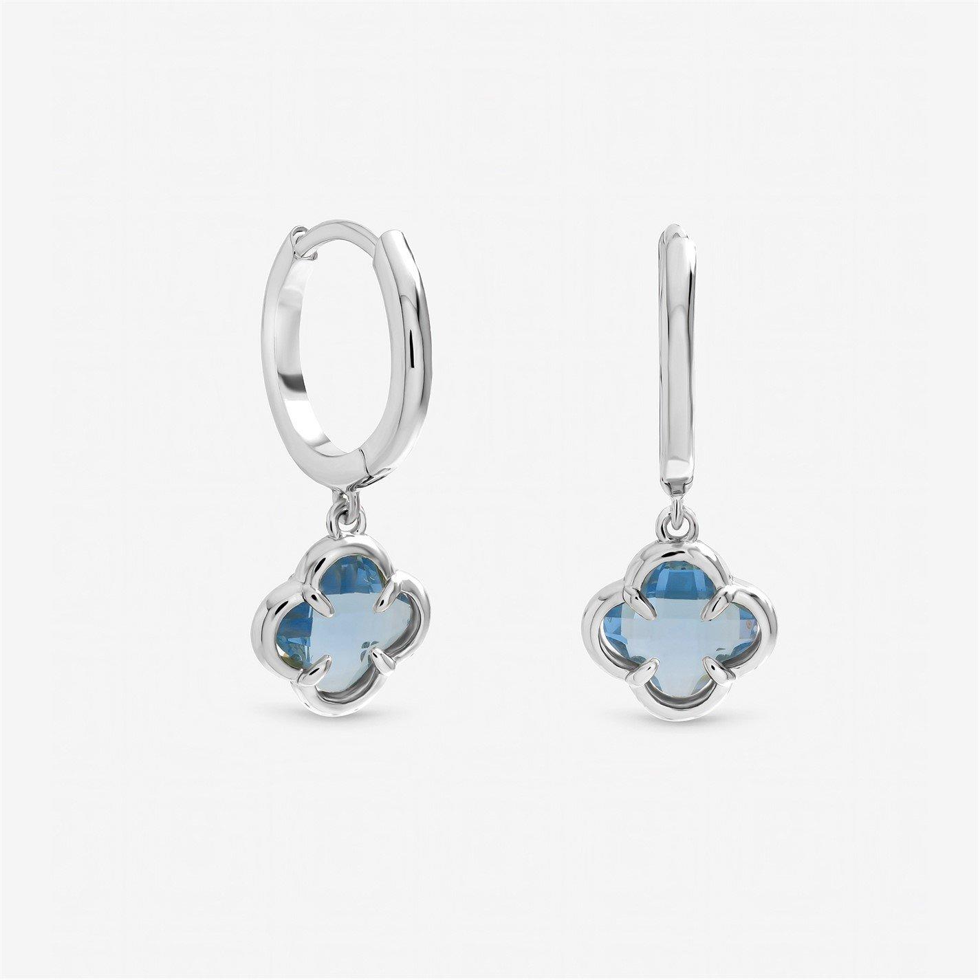 Inicio Women's Sterling Plated Clover Charm Huggie Hoops Silver