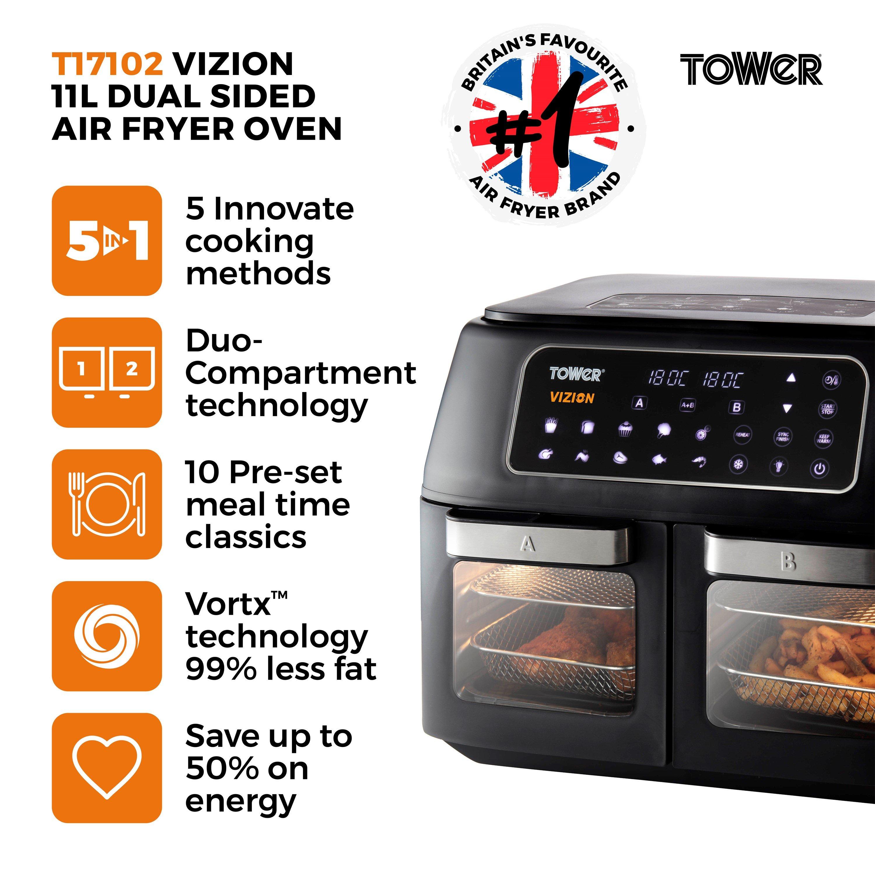 Black - Tower - Vortx 11L Vizion Dual Oven Air Fryer Digital Black - 2