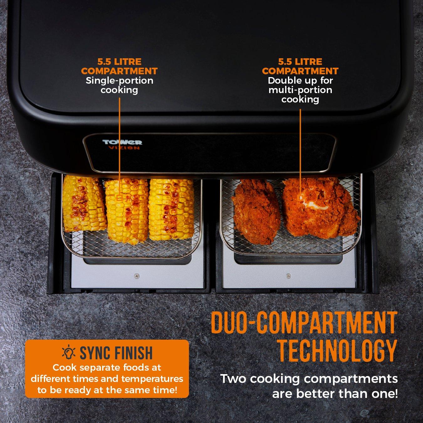 Black - Tower - Vortx 11L Vizion Dual Oven Air Fryer Digital Black - 4