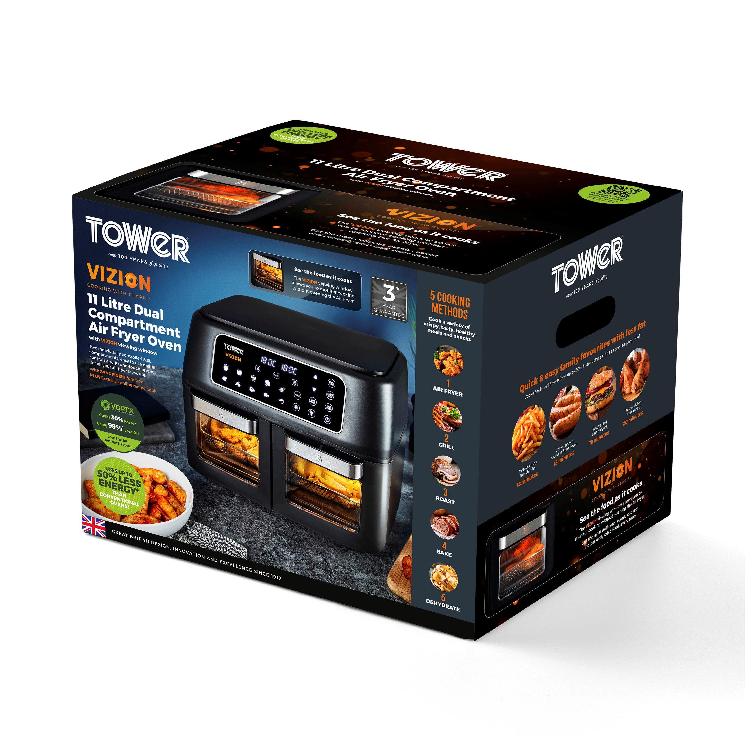 Black - Tower - Vortx 11L Vizion Dual Oven Air Fryer Digital Black - 9