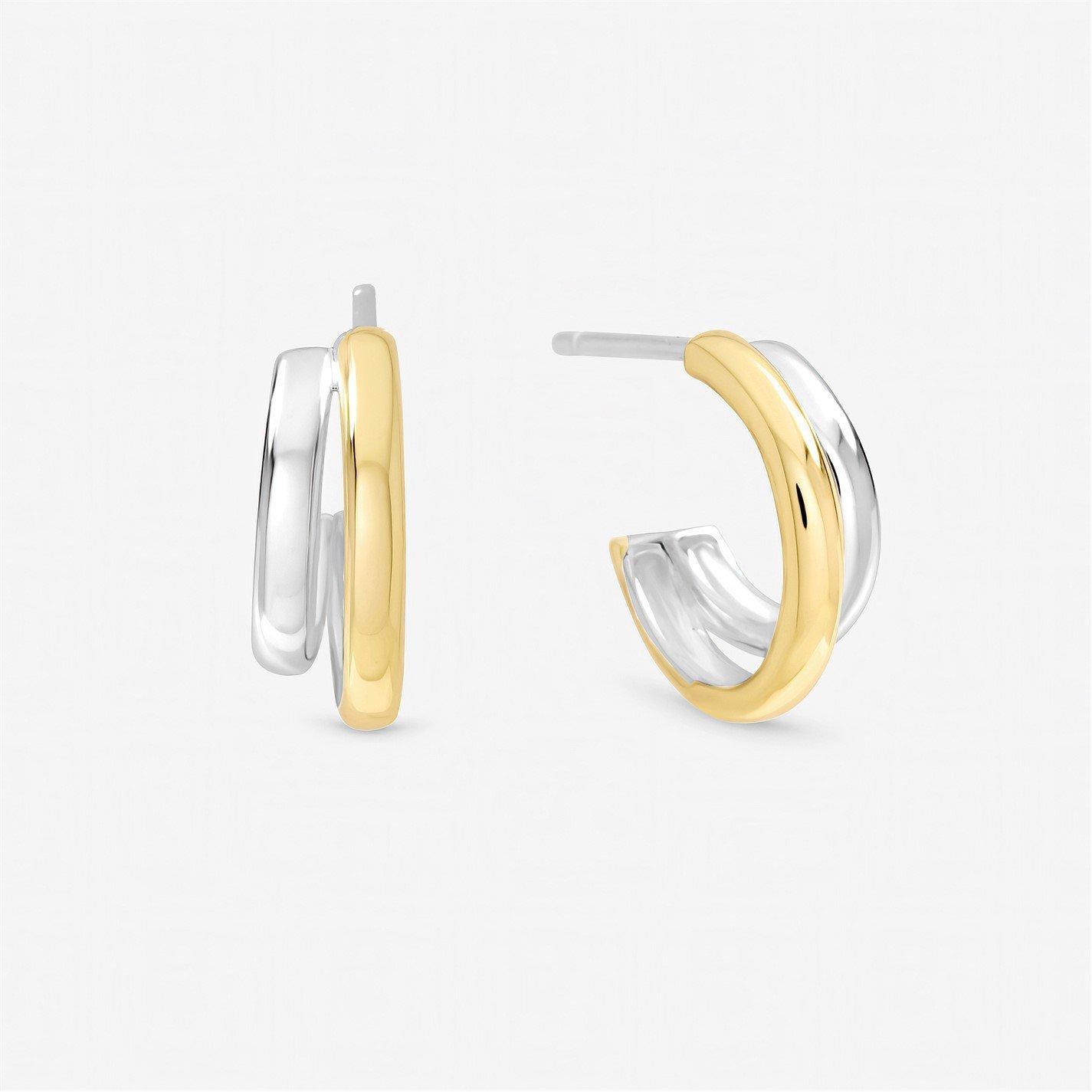 Inicio Women's Sterling Plated Two Tone Double Row Hoops Silver