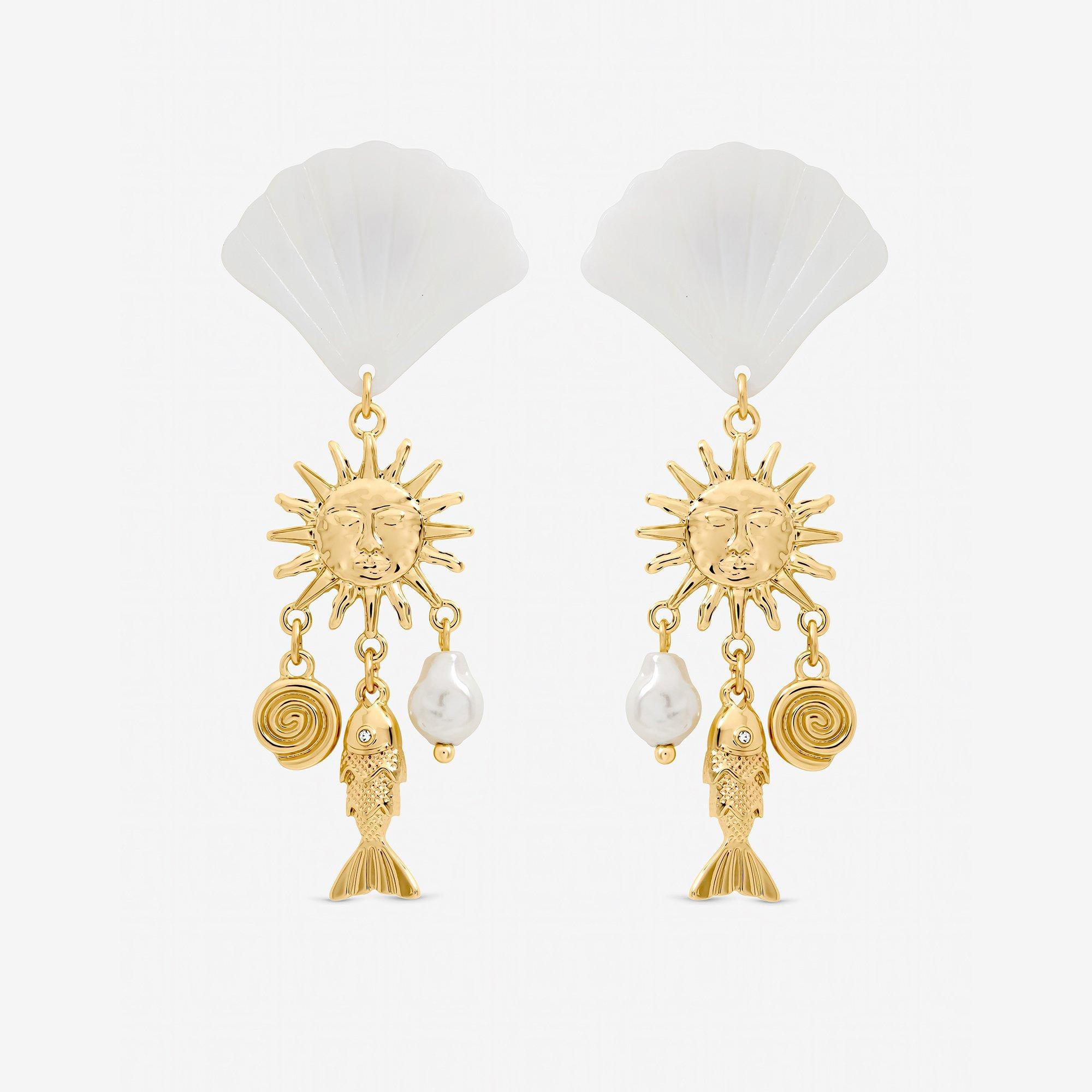 Mood Women's Plated Statement Shell Drop Earrings Gold