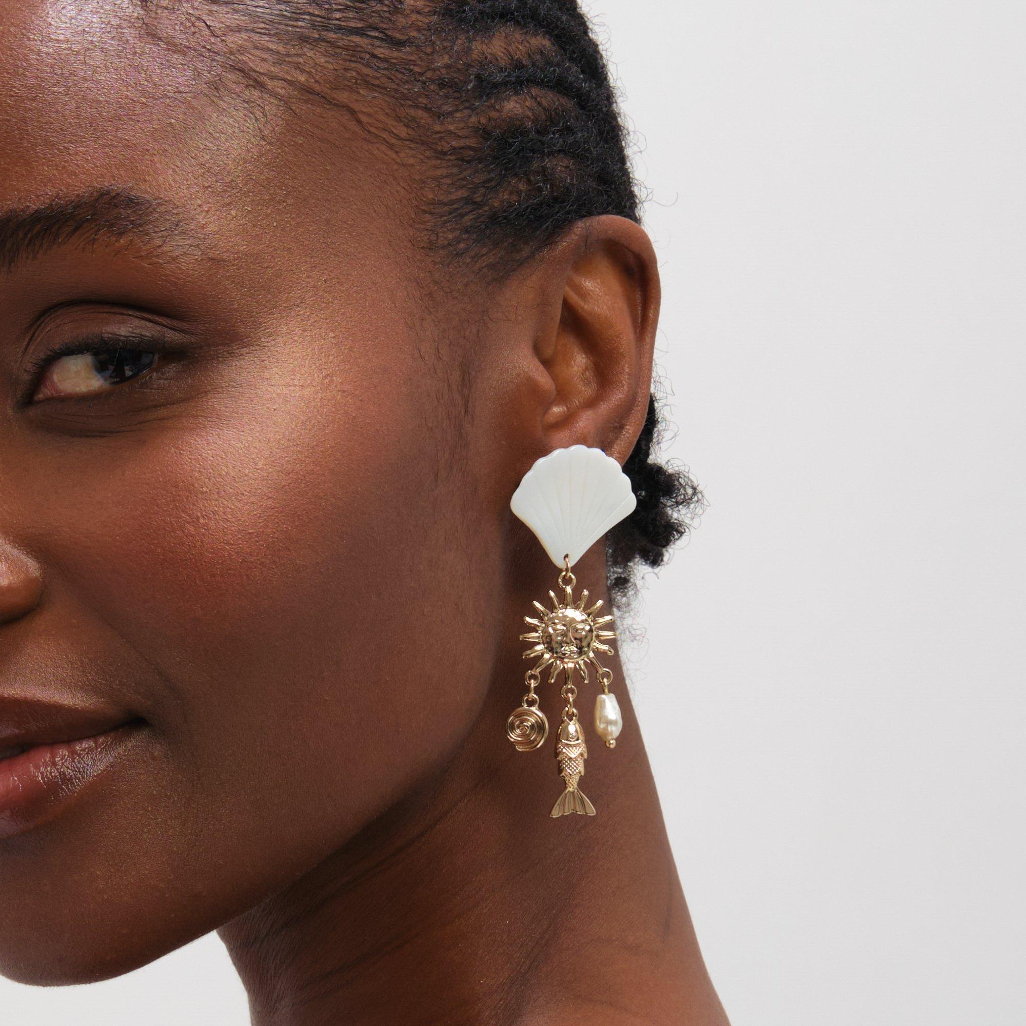 Gold - Mood - Gold Plated Statement Shell Drop Earrings - 3
