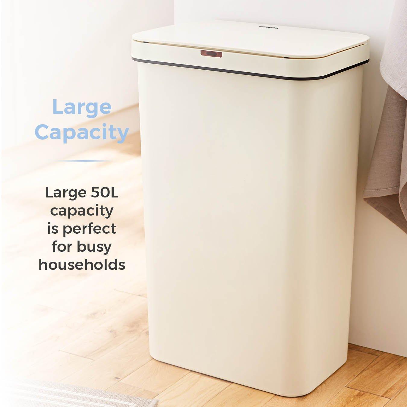 Cream - Tower - 50L Rectangular Sensor Bin Cream - 4