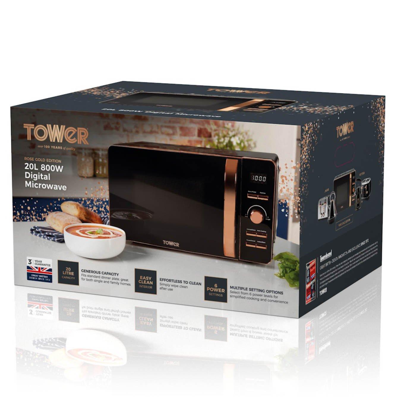 Black - Tower - Rose Gold 800W 20 Litre Digital Microwave - 11