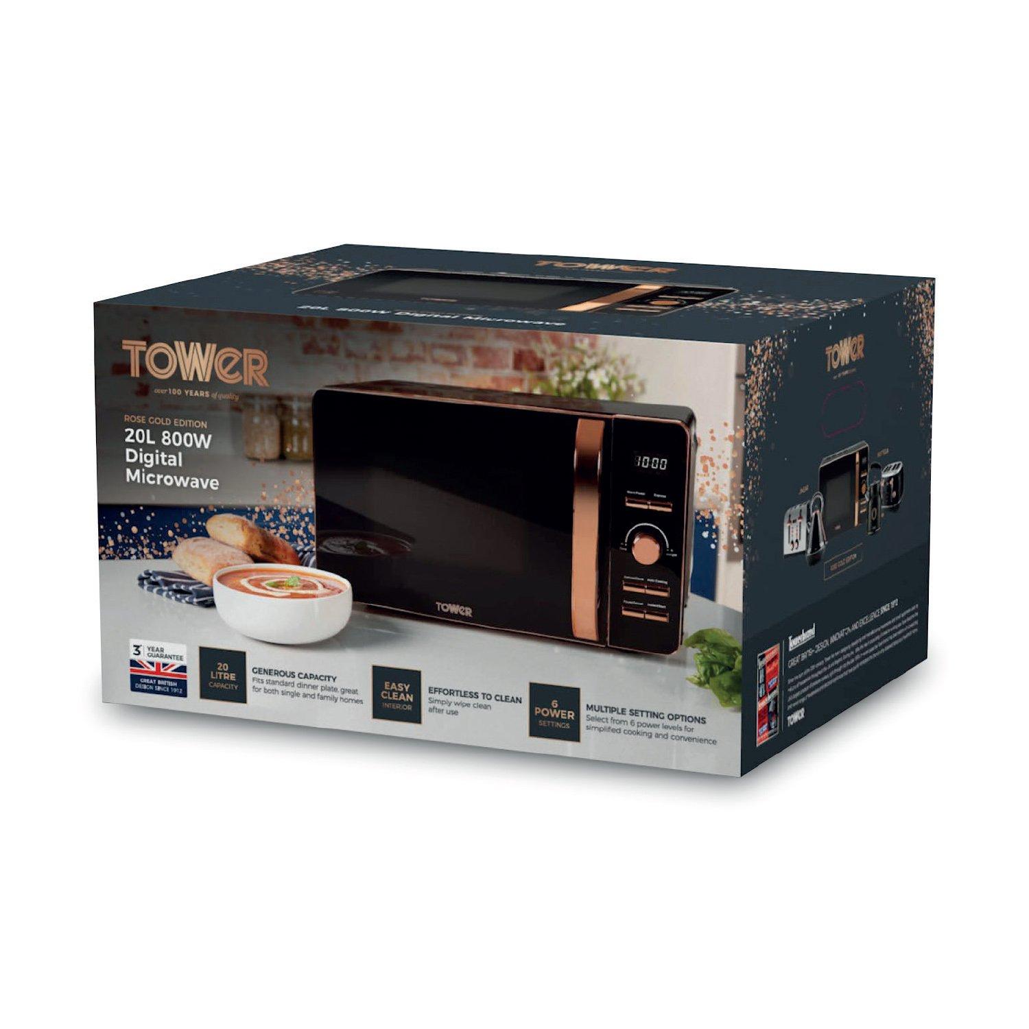 Black - Tower - Rose Gold 800W 20 Litre Digital Microwave - 8