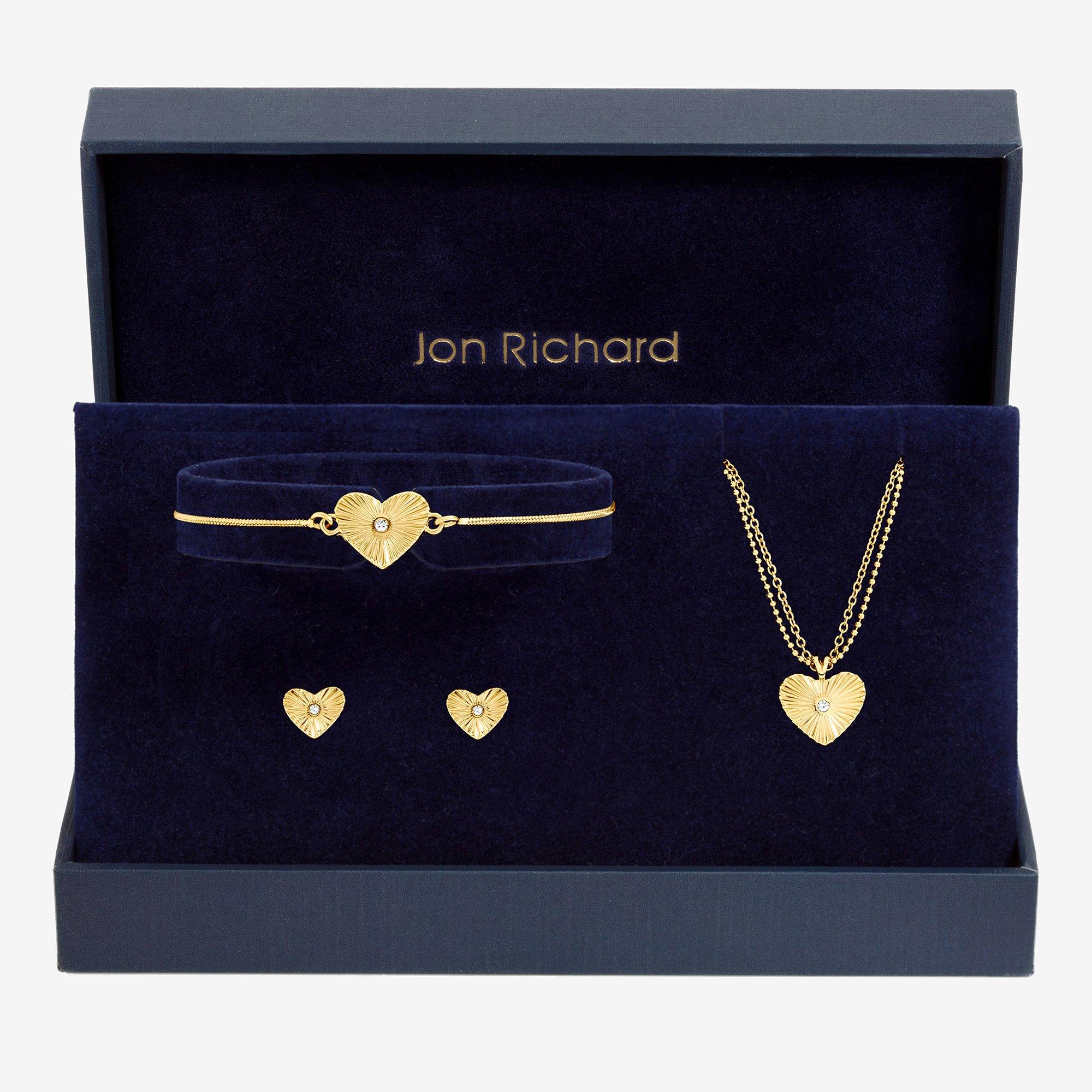 Gold - Jon Richard - Gold Plated Diamond Cut Heart Set - Gift Box - 1